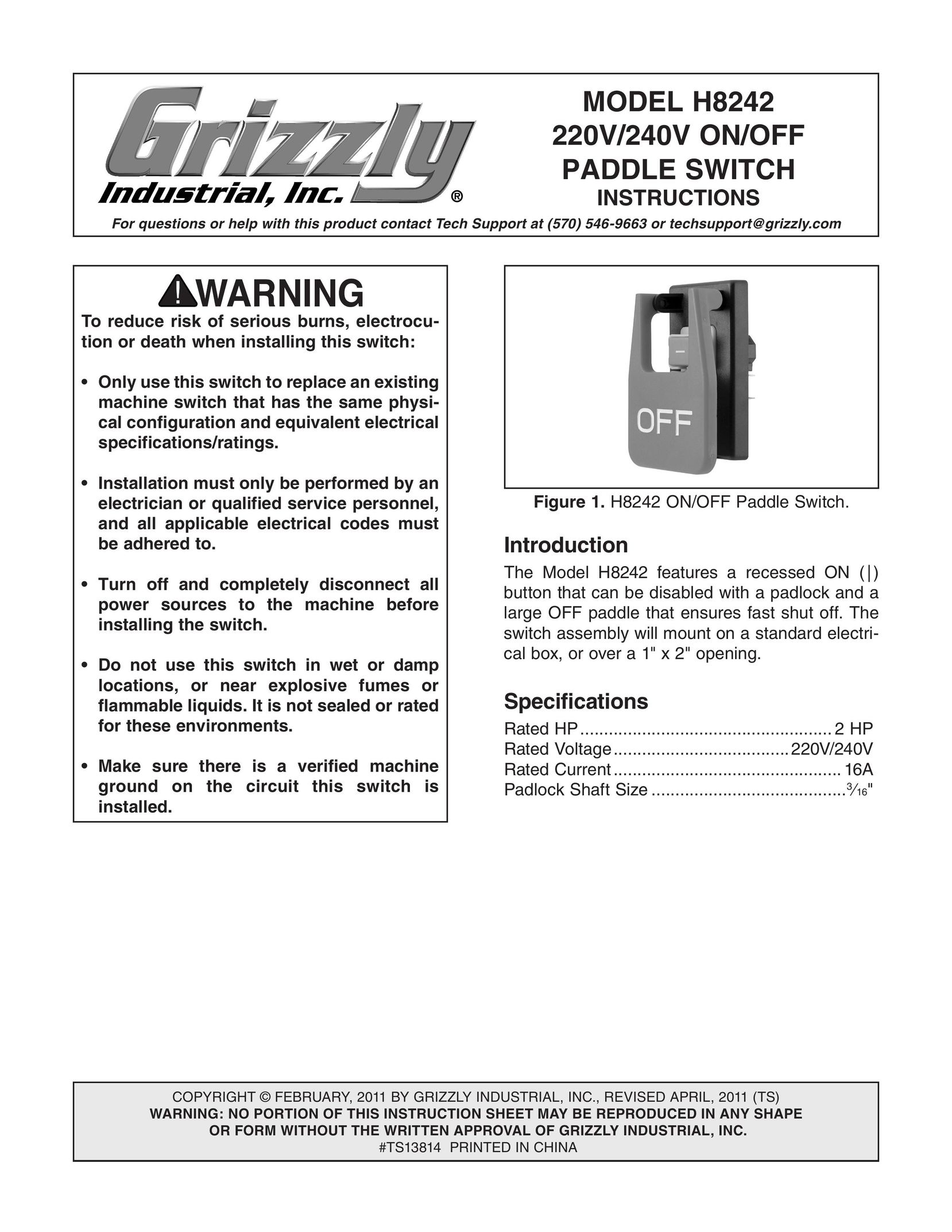 Grizzly H8242 Switch User Manual