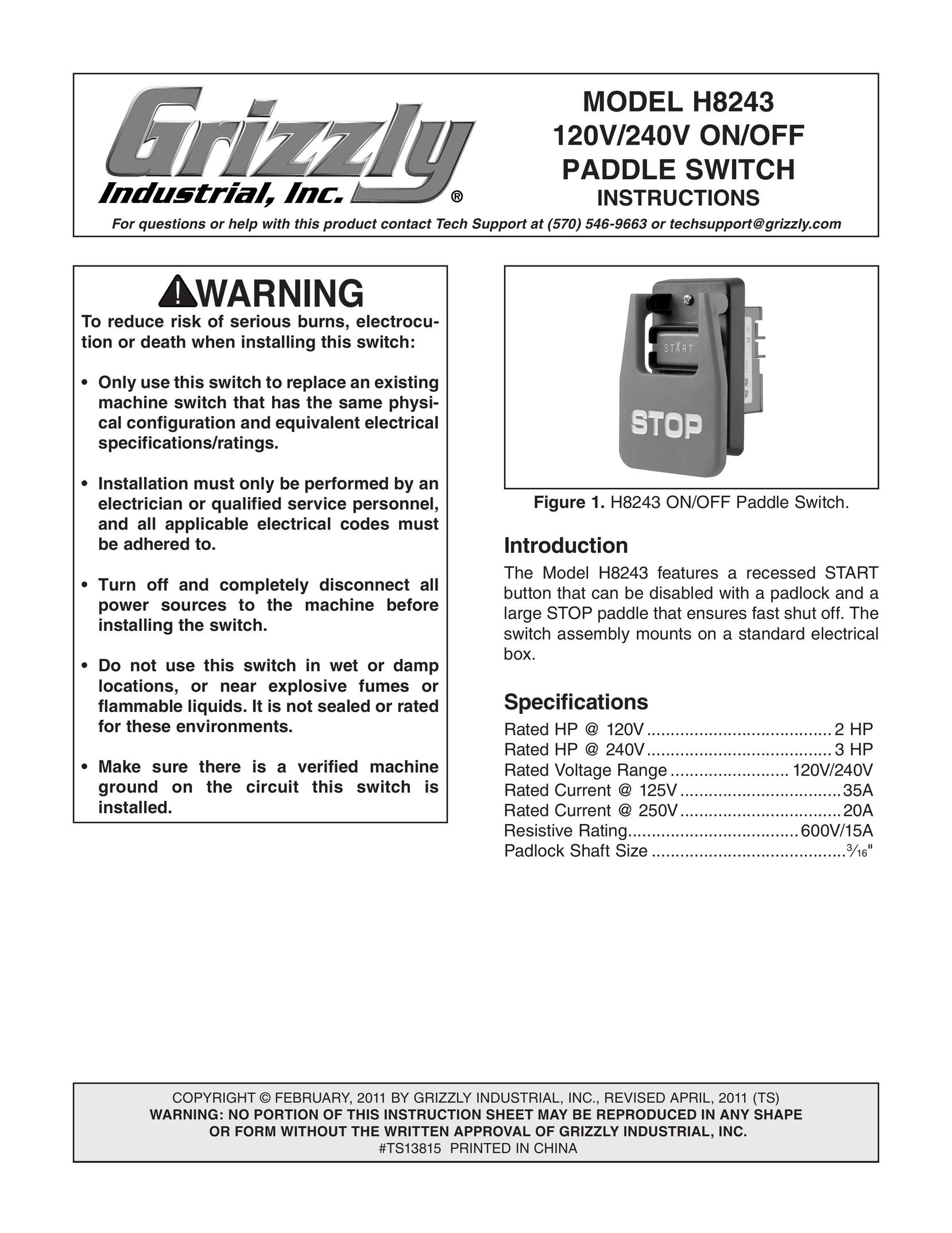 Grizzly H8243 Switch User Manual