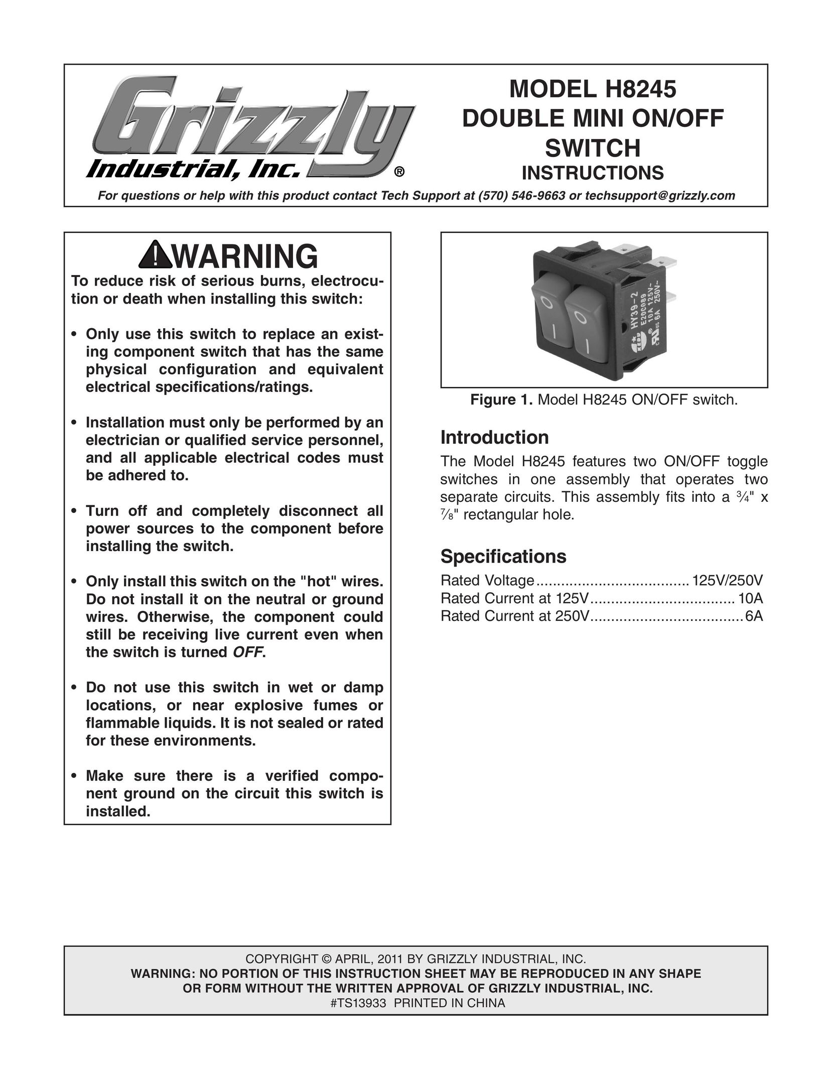 Grizzly h8245 Switch User Manual