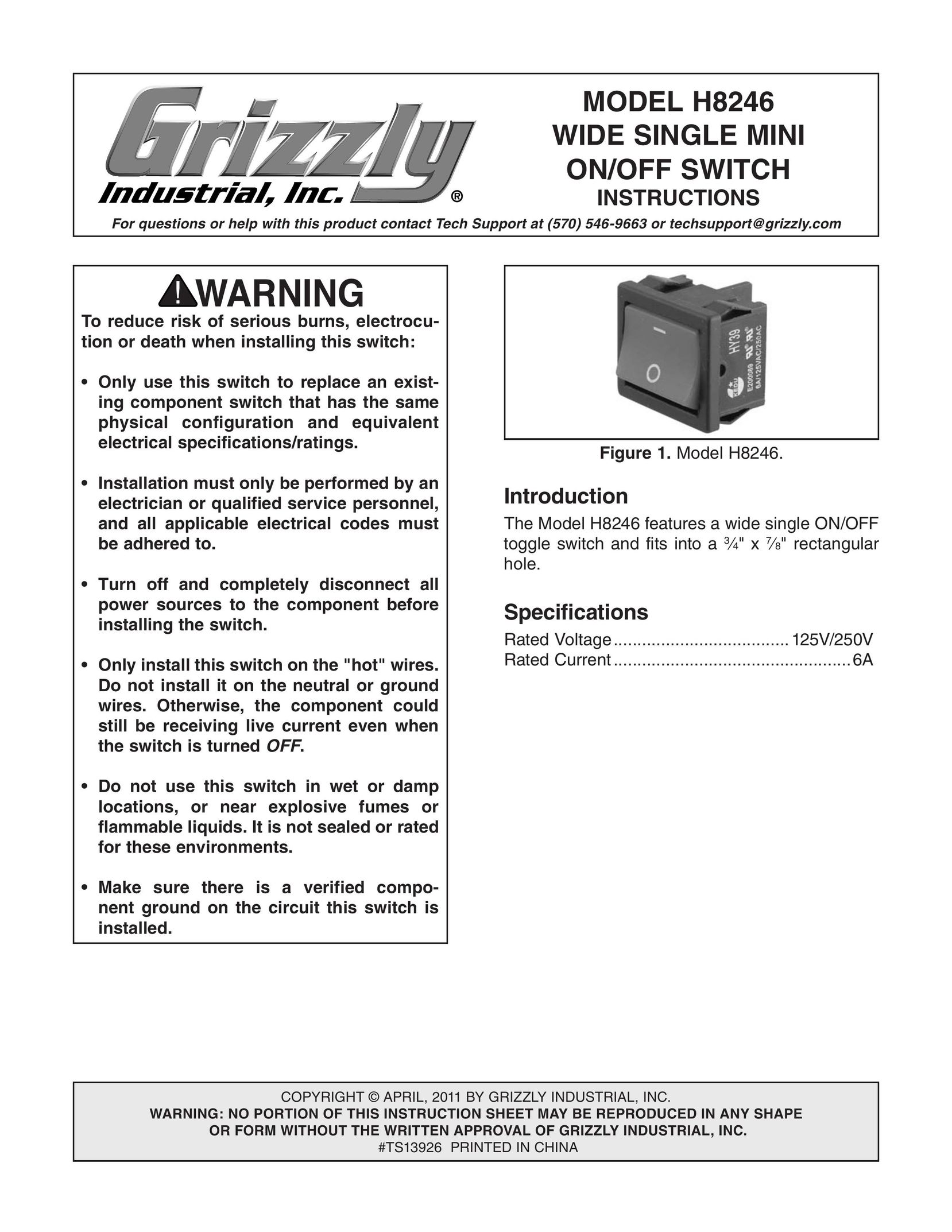 Grizzly H8246 Switch User Manual