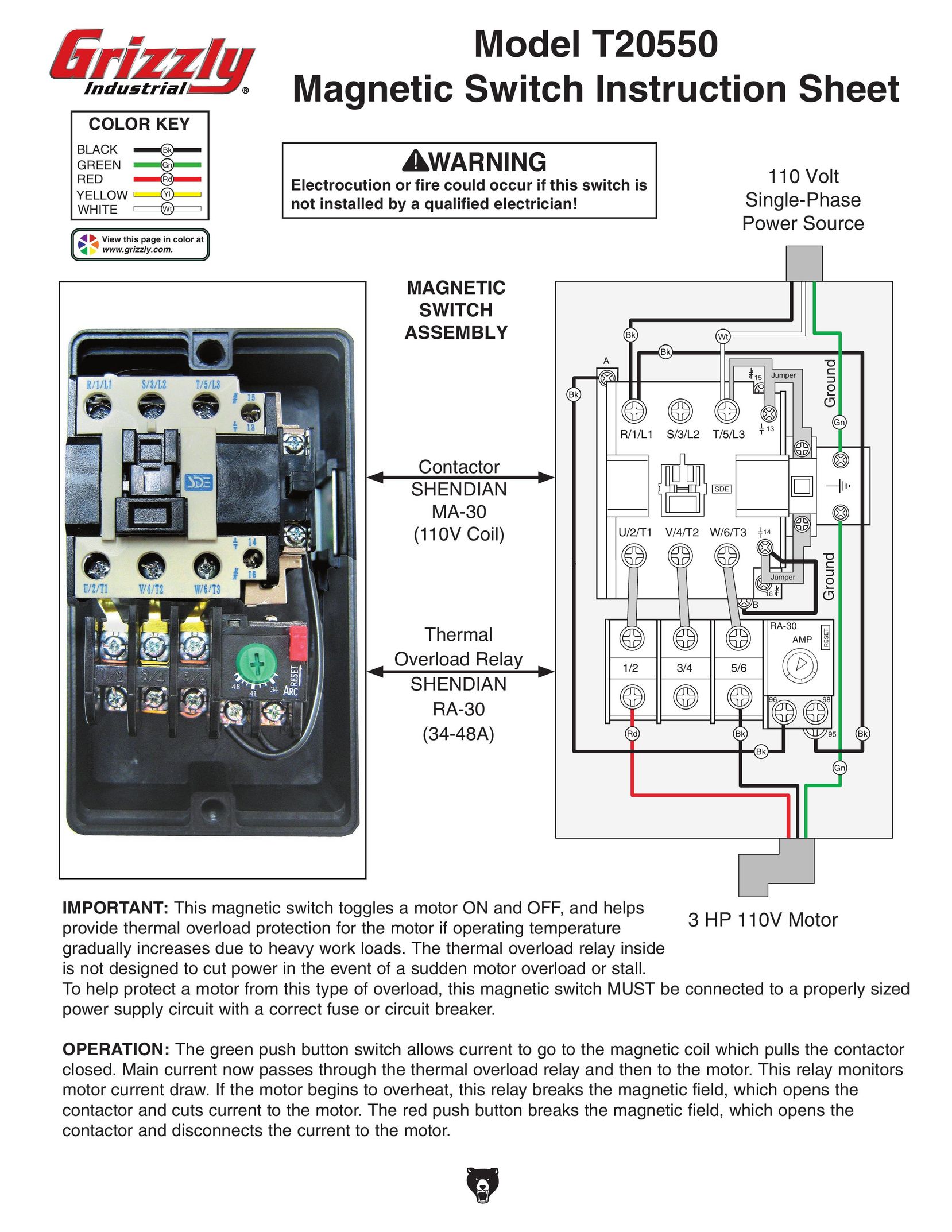 Grizzly T20550 Switch User Manual