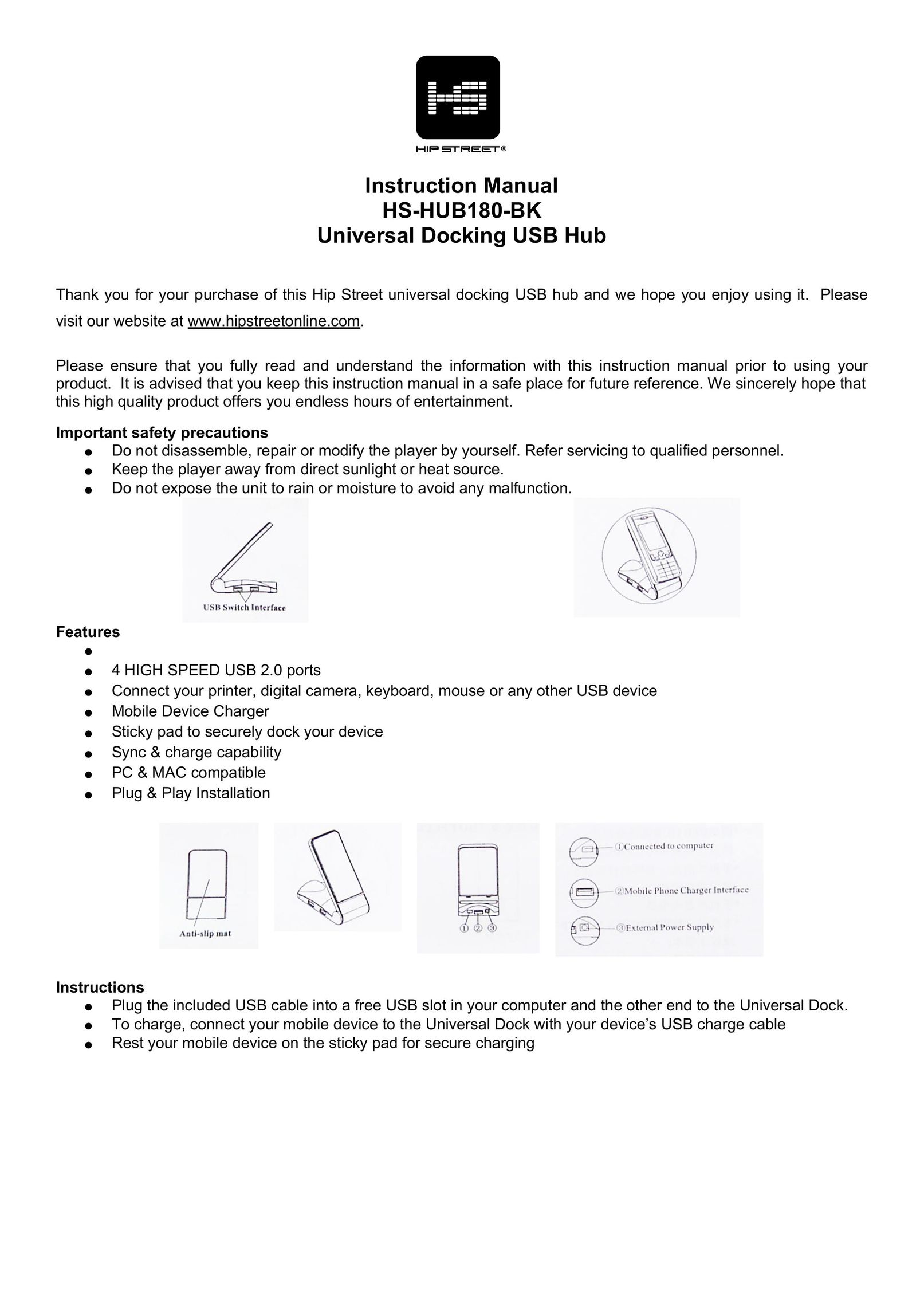 Hip Street HS-HUB180-BK Switch User Manual
