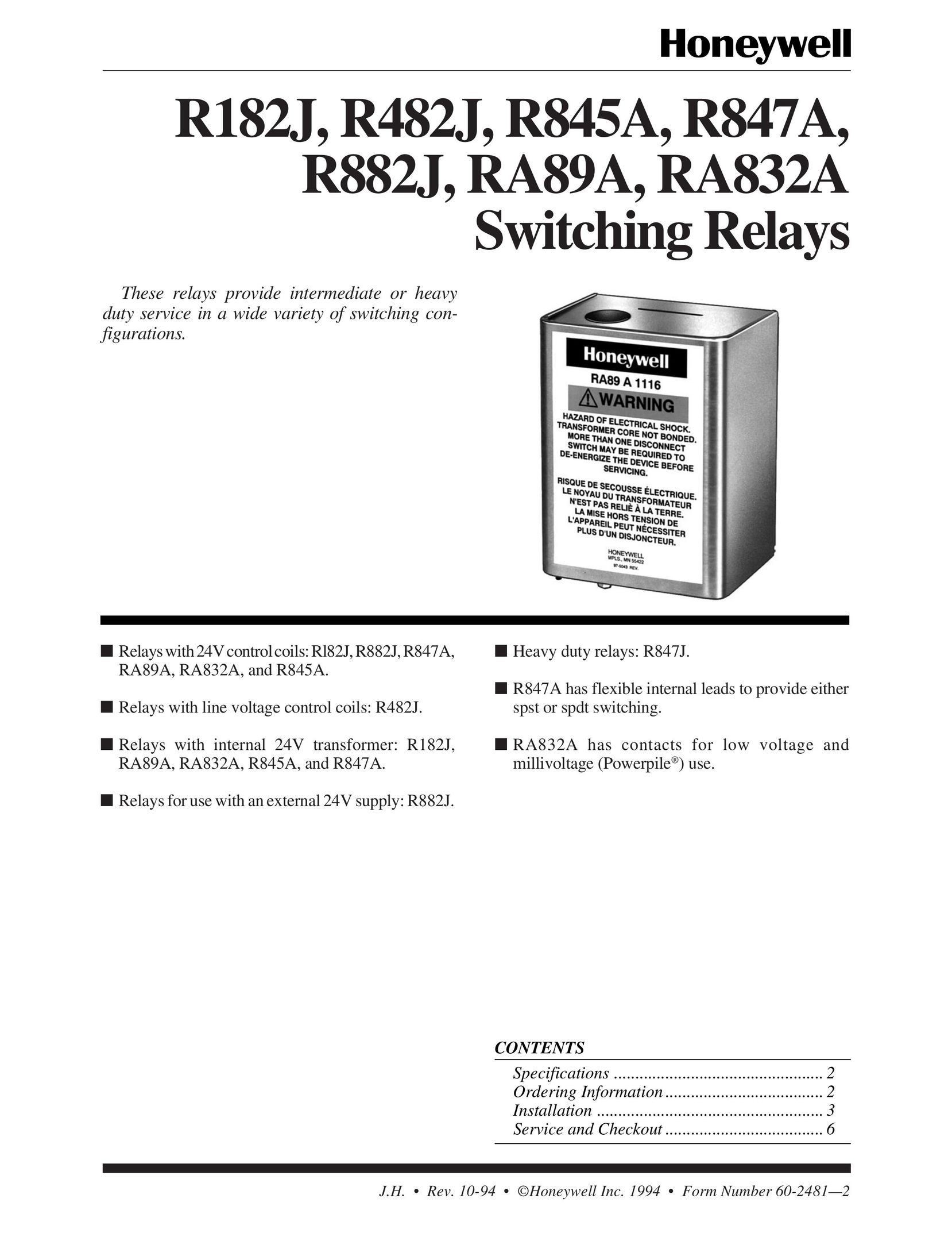 Honeywell R182J Switch User Manual
