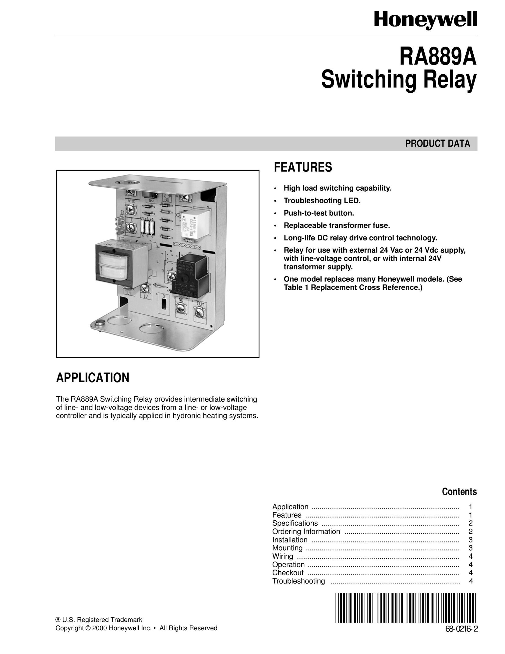 Honeywell RA889A Switch User Manual