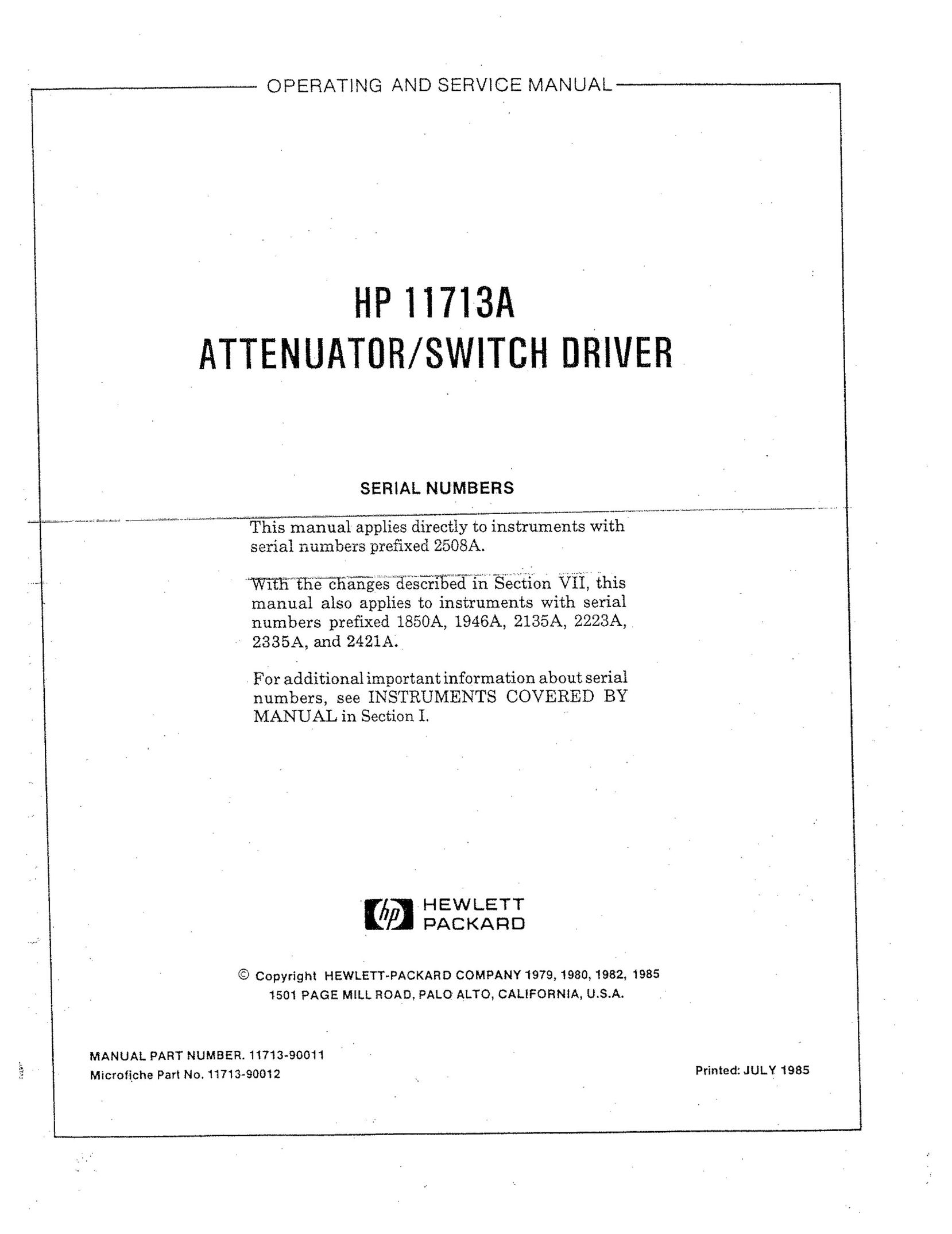 HP (Hewlett-Packard) 11713A Switch User Manual