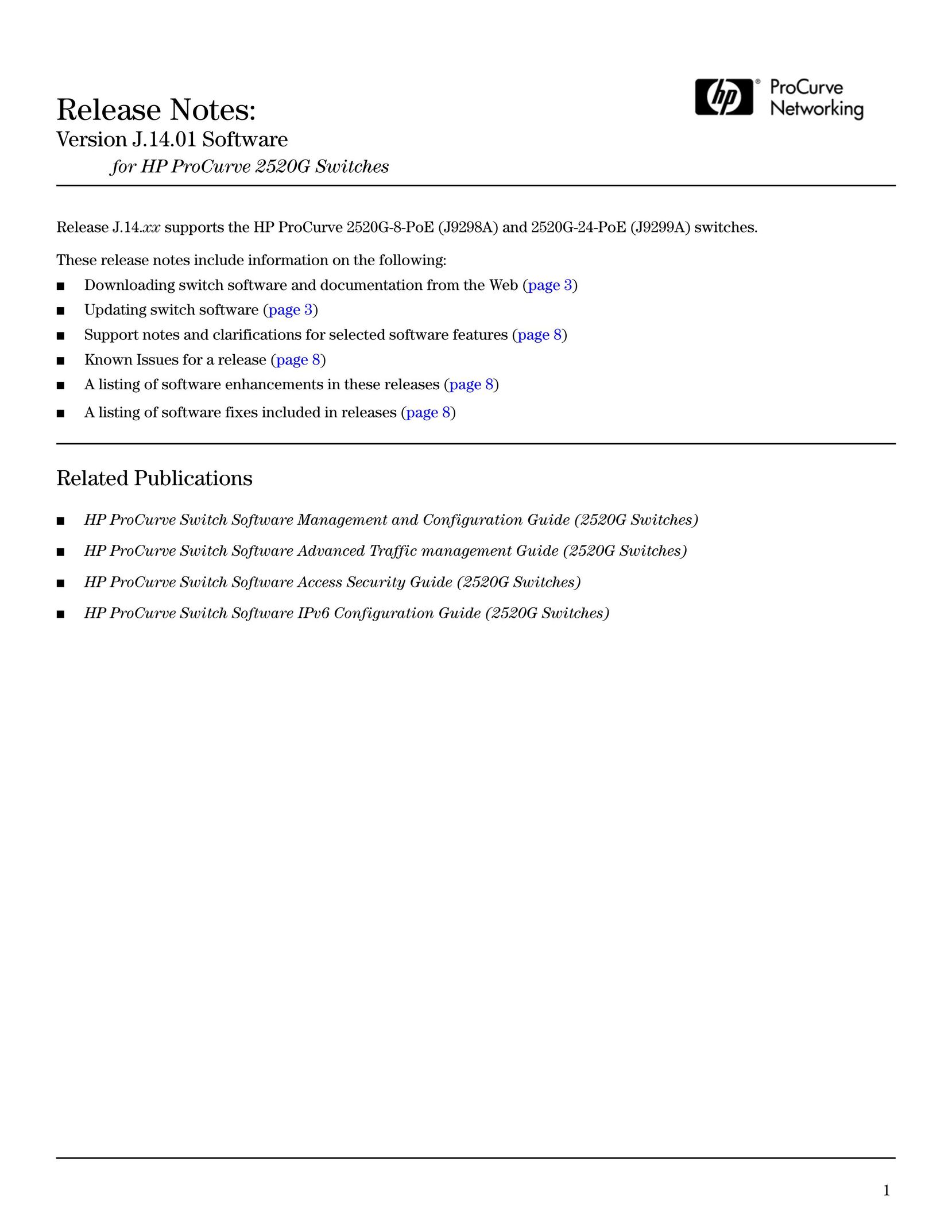HP (Hewlett-Packard) 2520G Switch User Manual