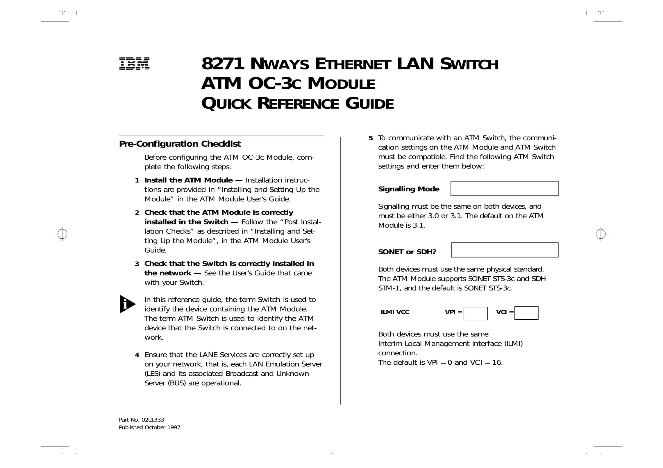 IBM 02L1333 Switch User Manual