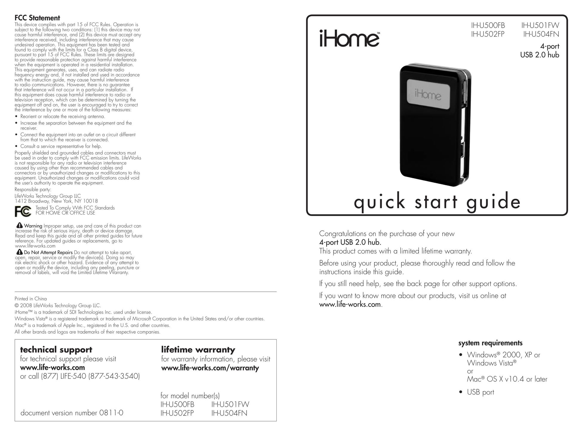 iHome IH-U500FB Switch User Manual
