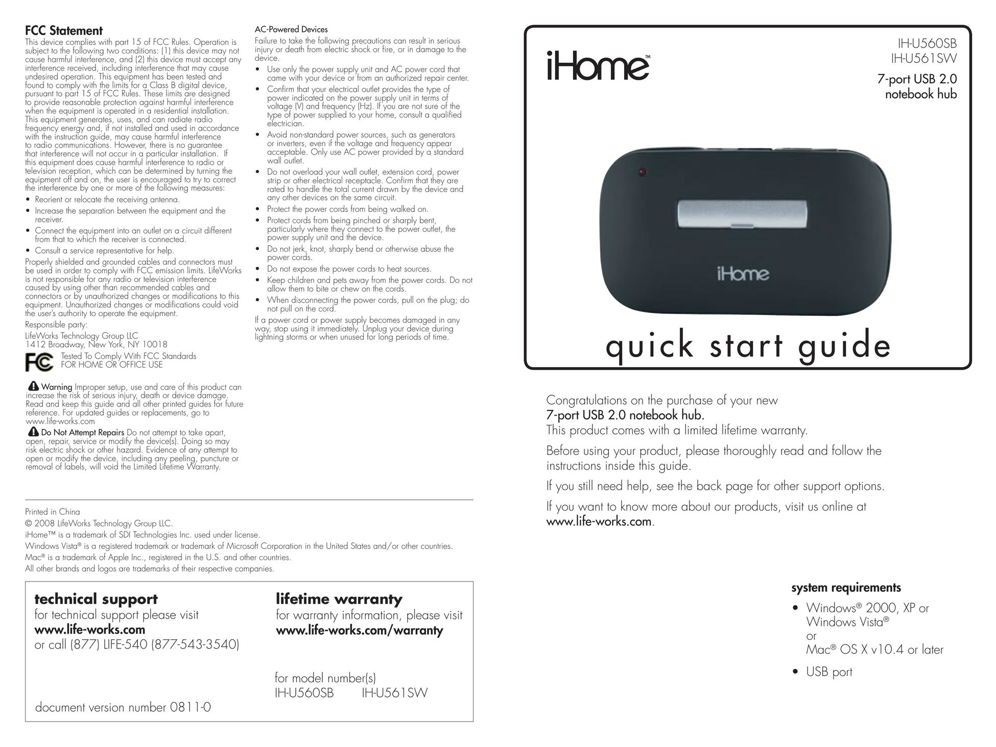 iHome IH-U561SW Switch User Manual