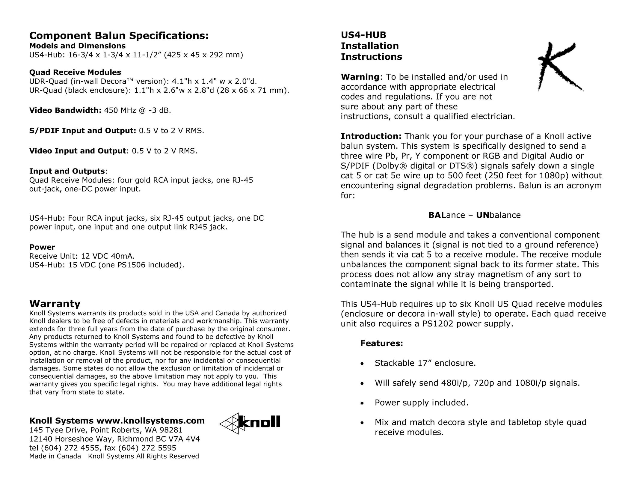 Knoll US4 Switch User Manual