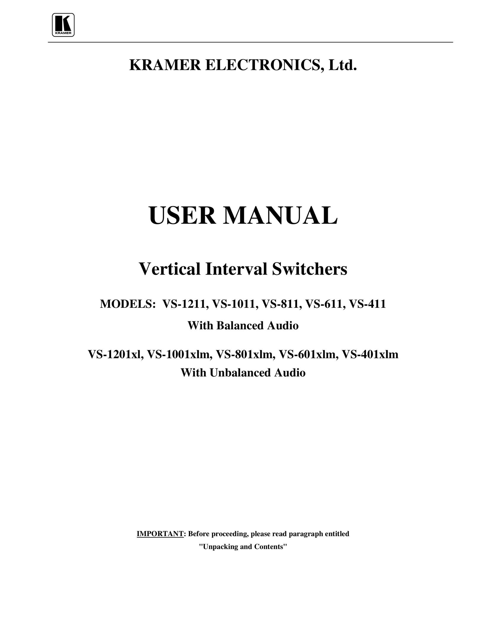 Kramer Electronics VS-1211 Switch User Manual