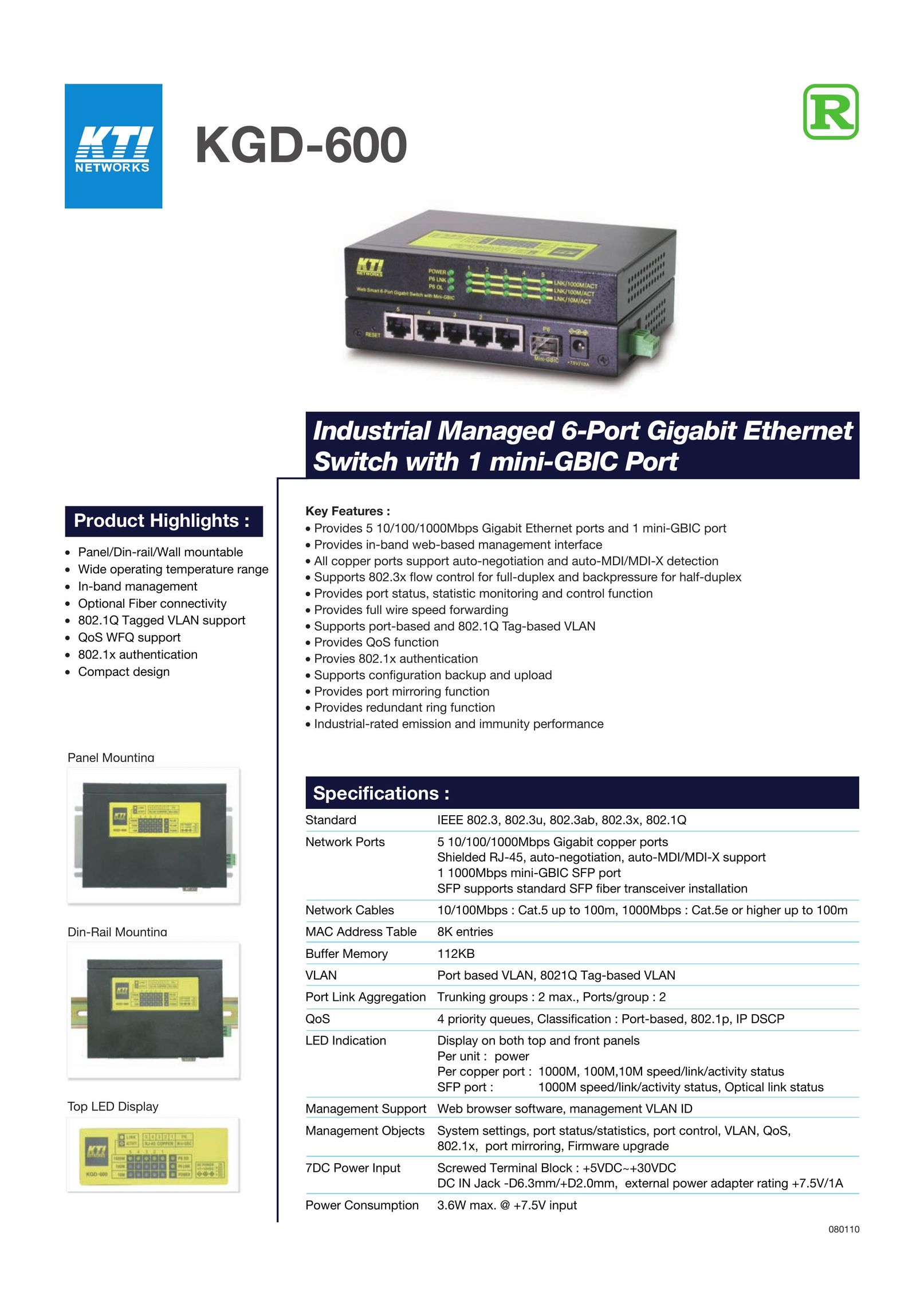 KTI Networks KGD-600 Switch User Manual