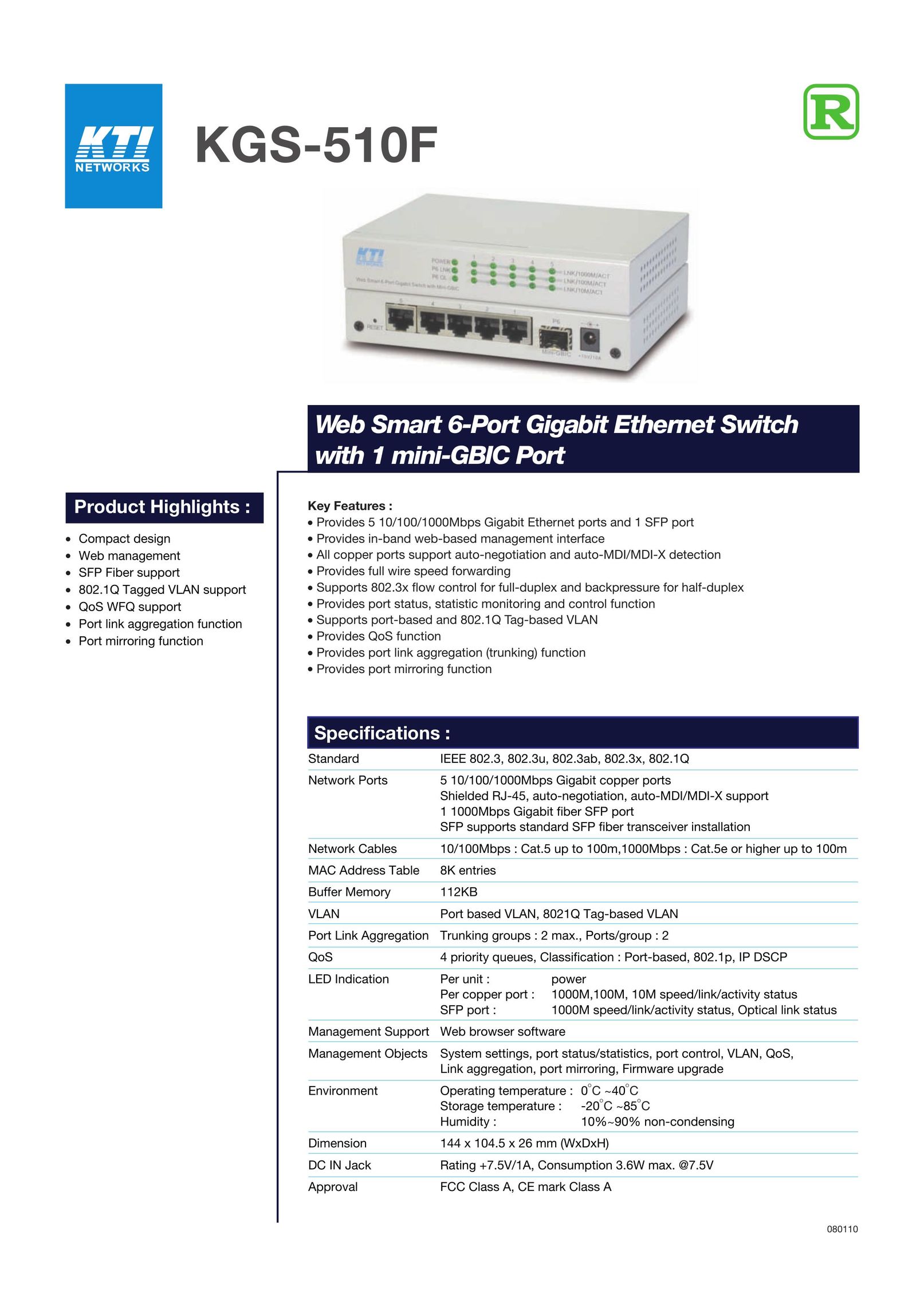 KTI Networks KGS-510F Switch User Manual