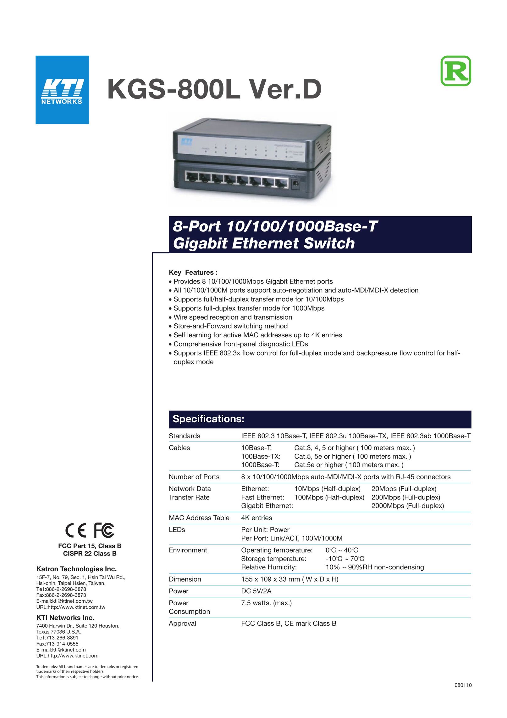 KTI Networks KGS-800L Switch User Manual