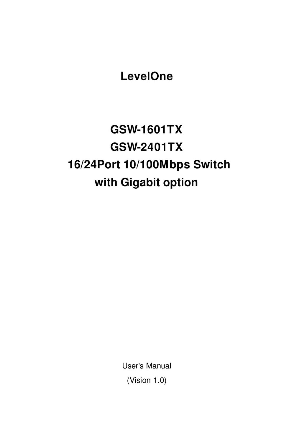 LevelOne GSW-1601TX Switch User Manual