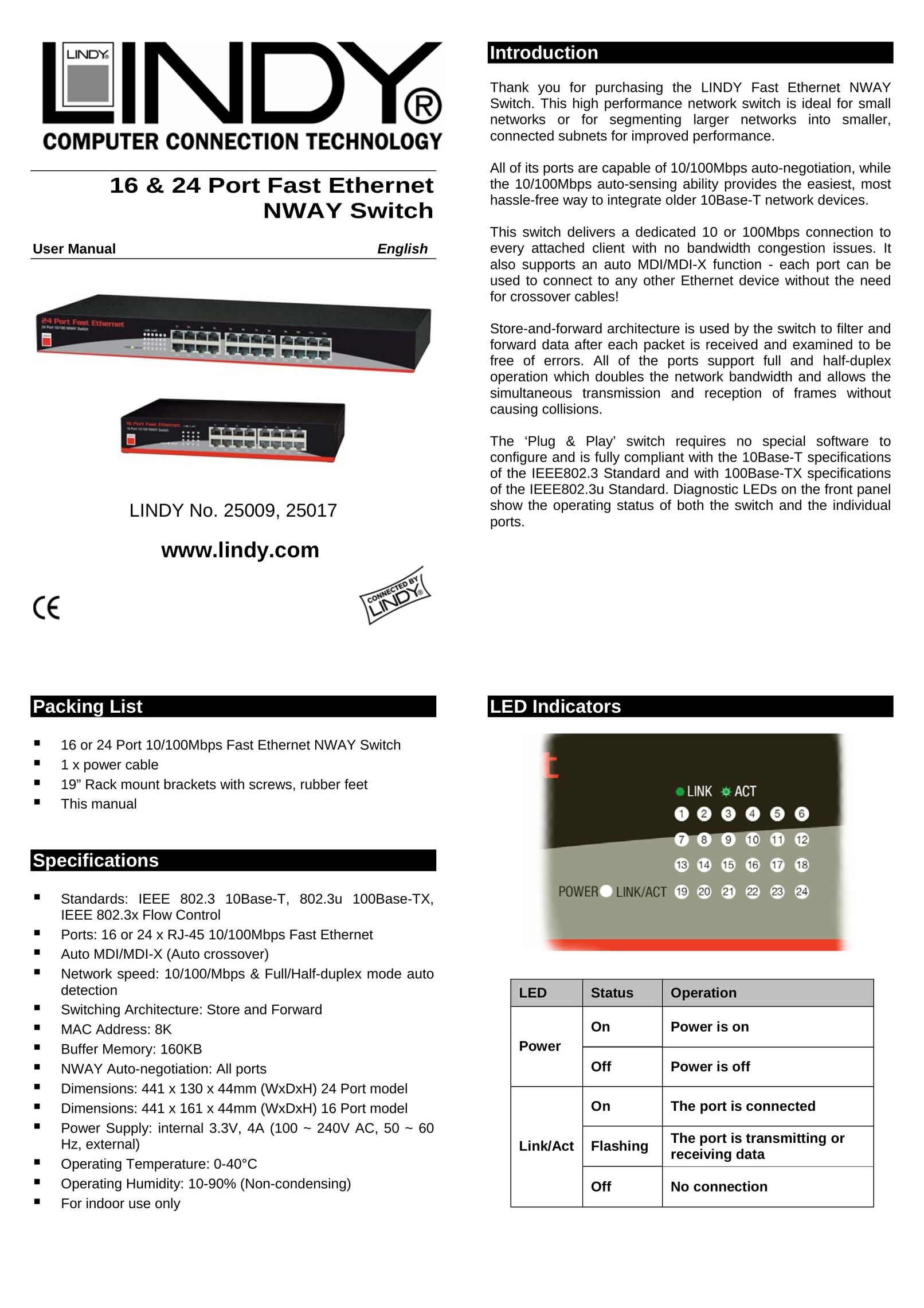 Lindy 25009 Switch User Manual