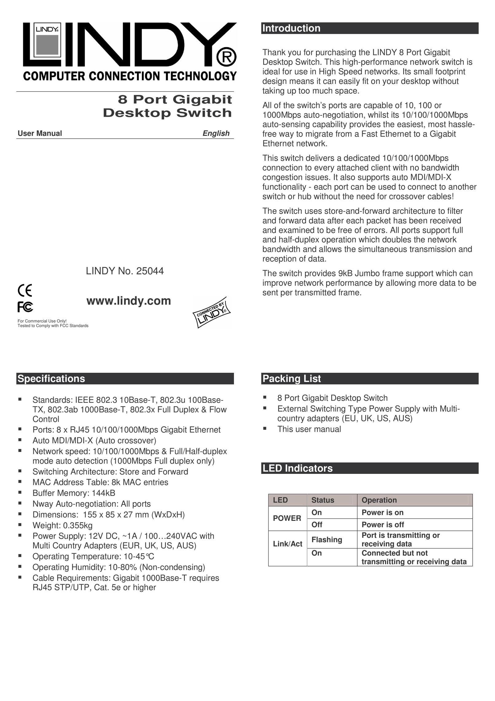 Lindy 25044 Switch User Manual