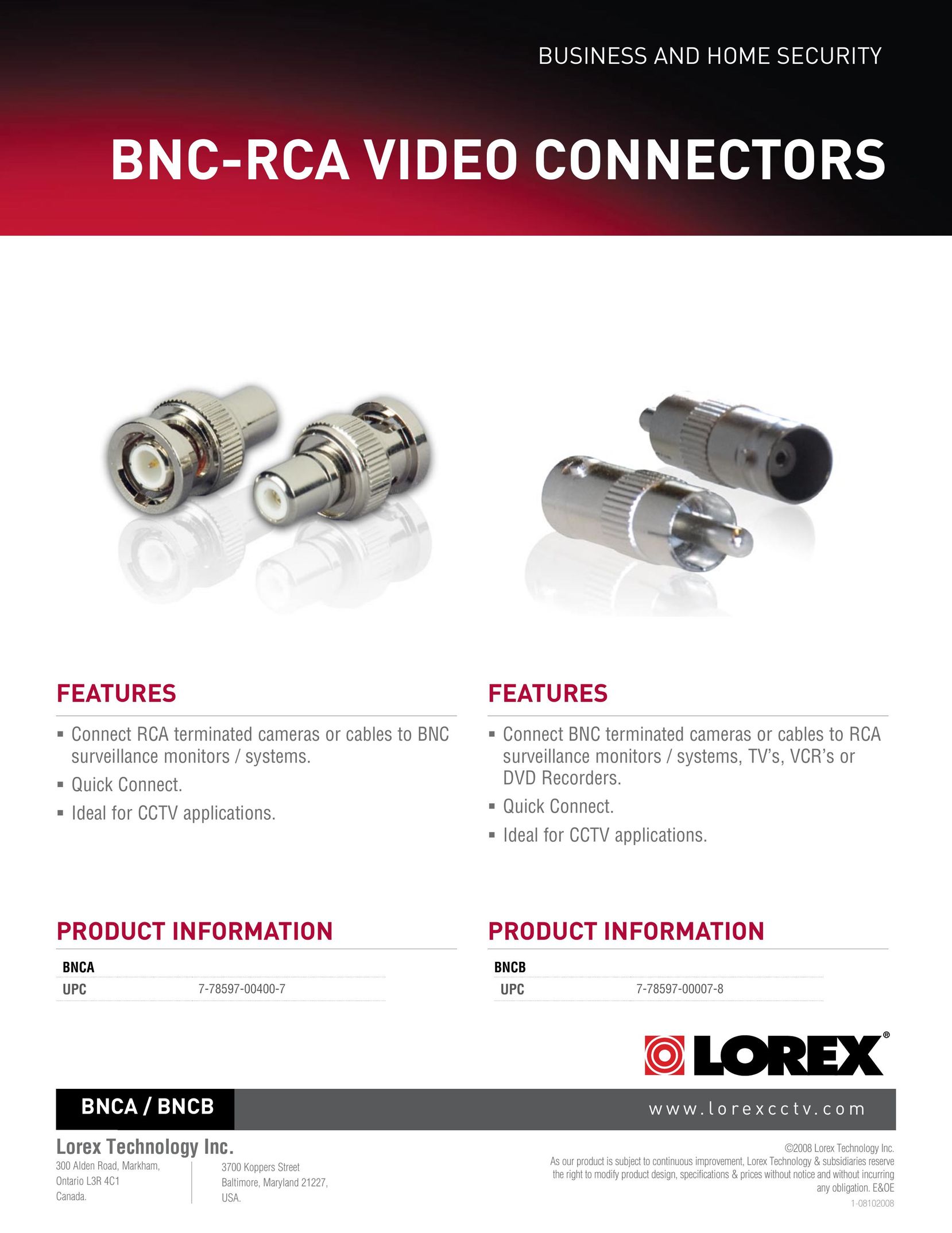 LOREX Technology BNC-RCA Switch User Manual