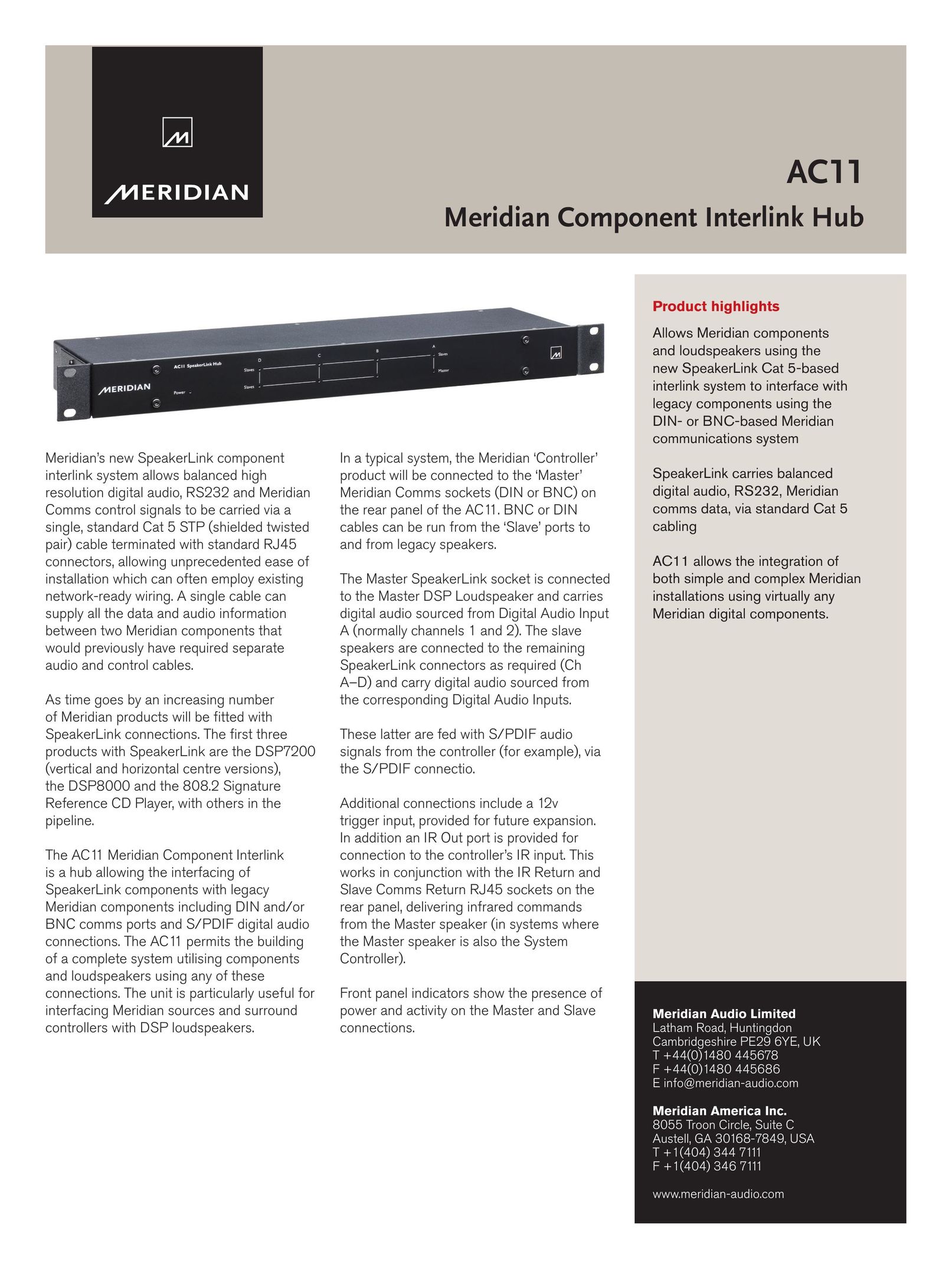 Meridian America AC11 Switch User Manual
