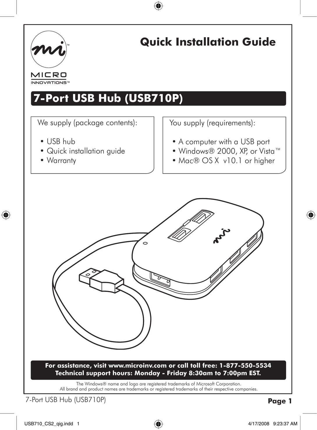 Micro Innovations USB710P Switch User Manual