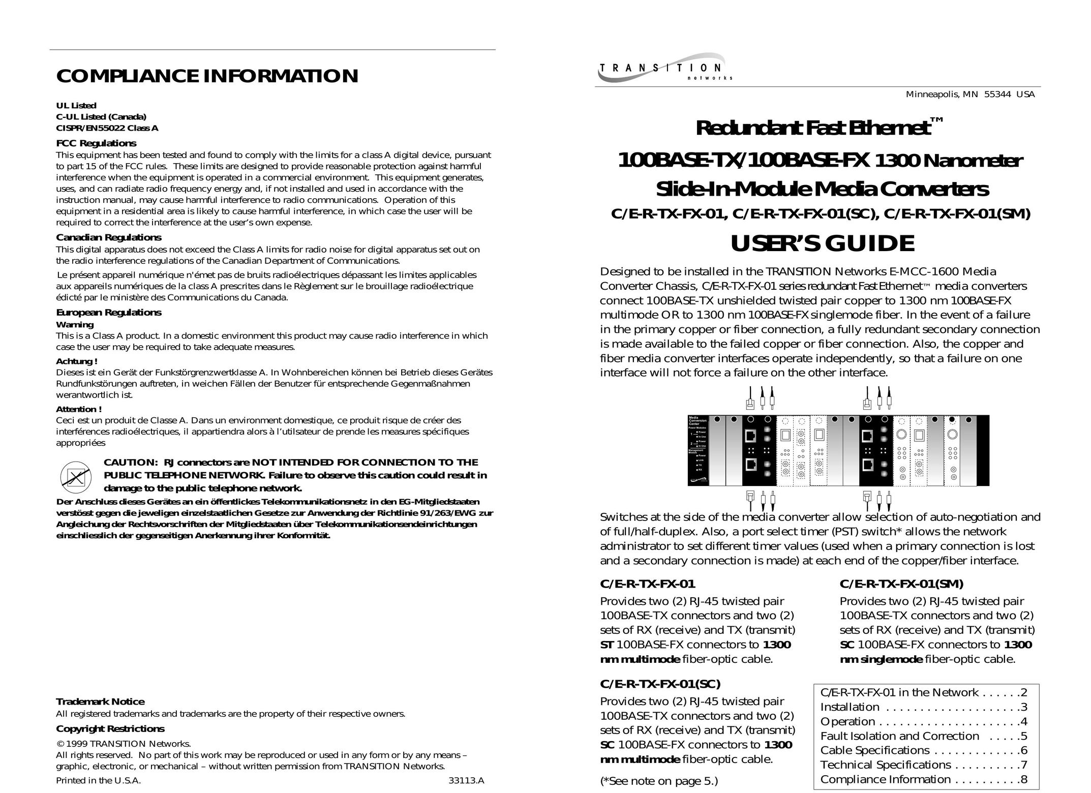Milan Technology CERTXFX01(SC) Switch User Manual