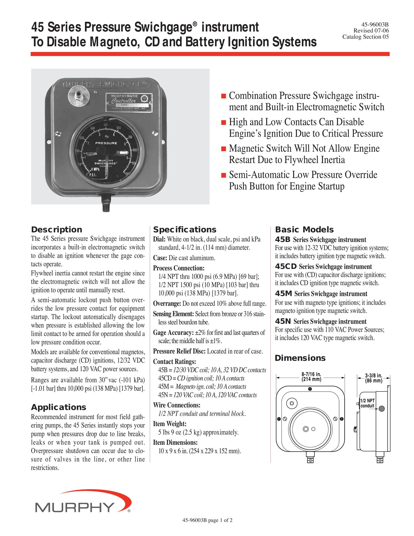 Murphy 45 Series Switch User Manual
