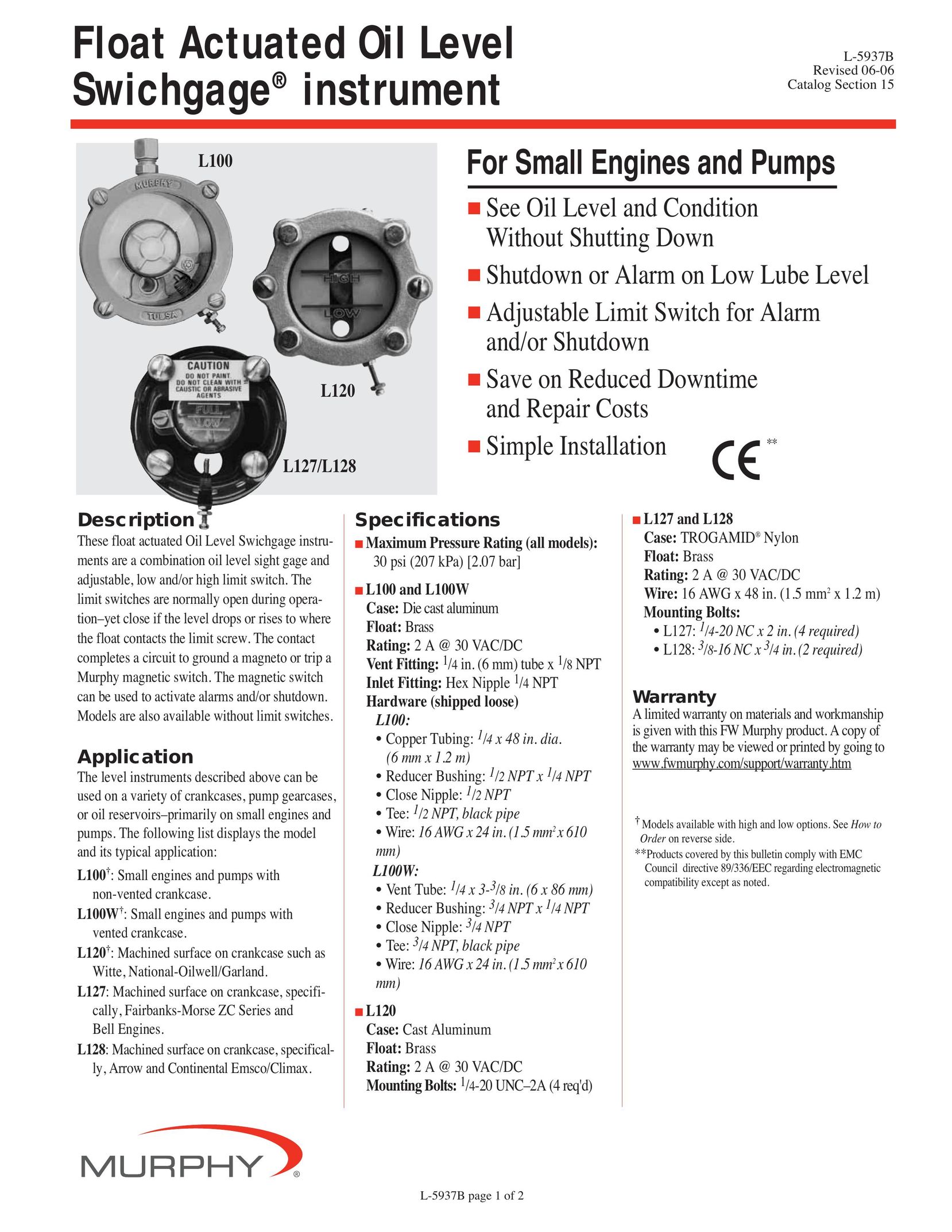 Murphy L-5937B Switch User Manual