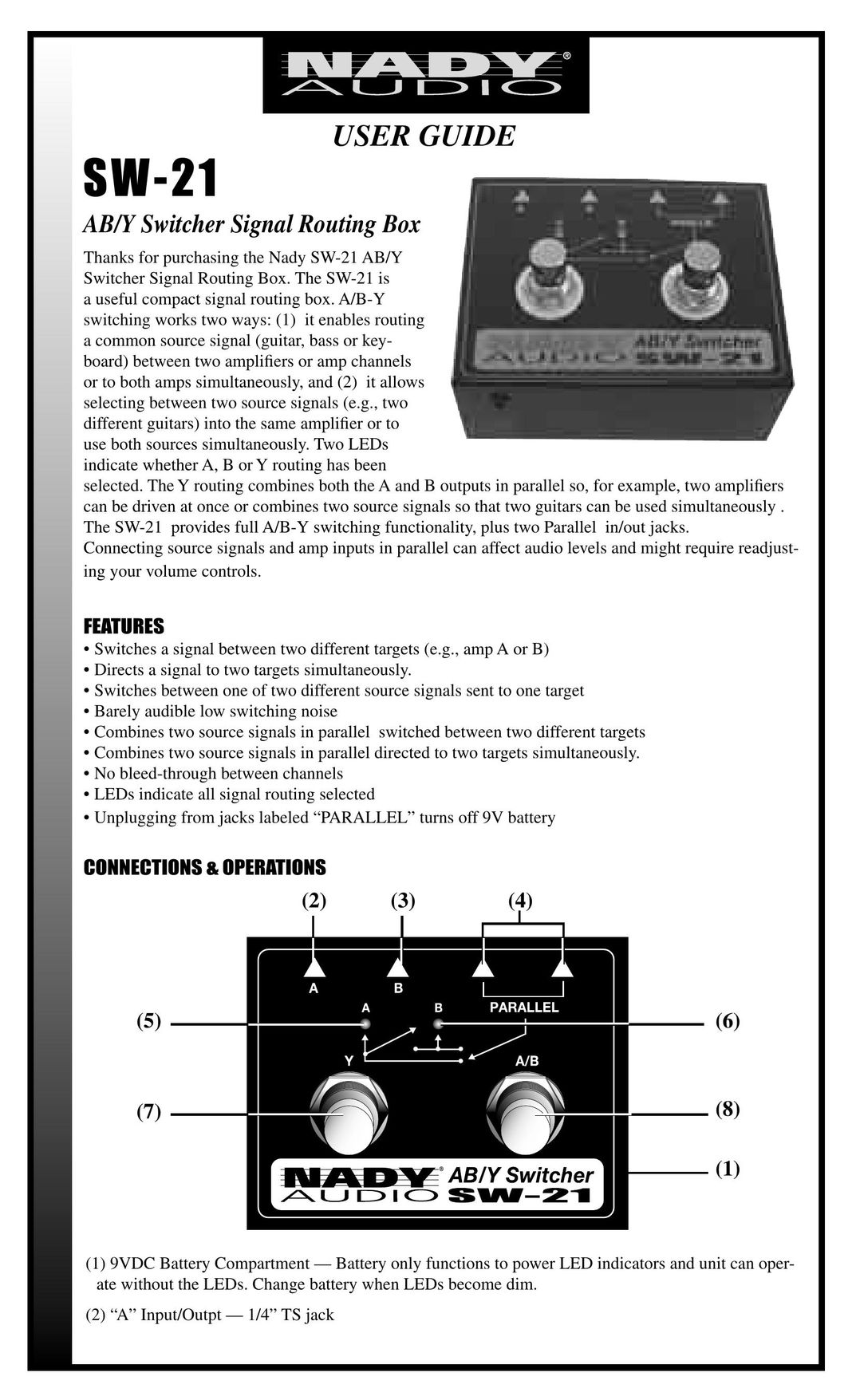 Nady Systems SW21 Switch User Manual