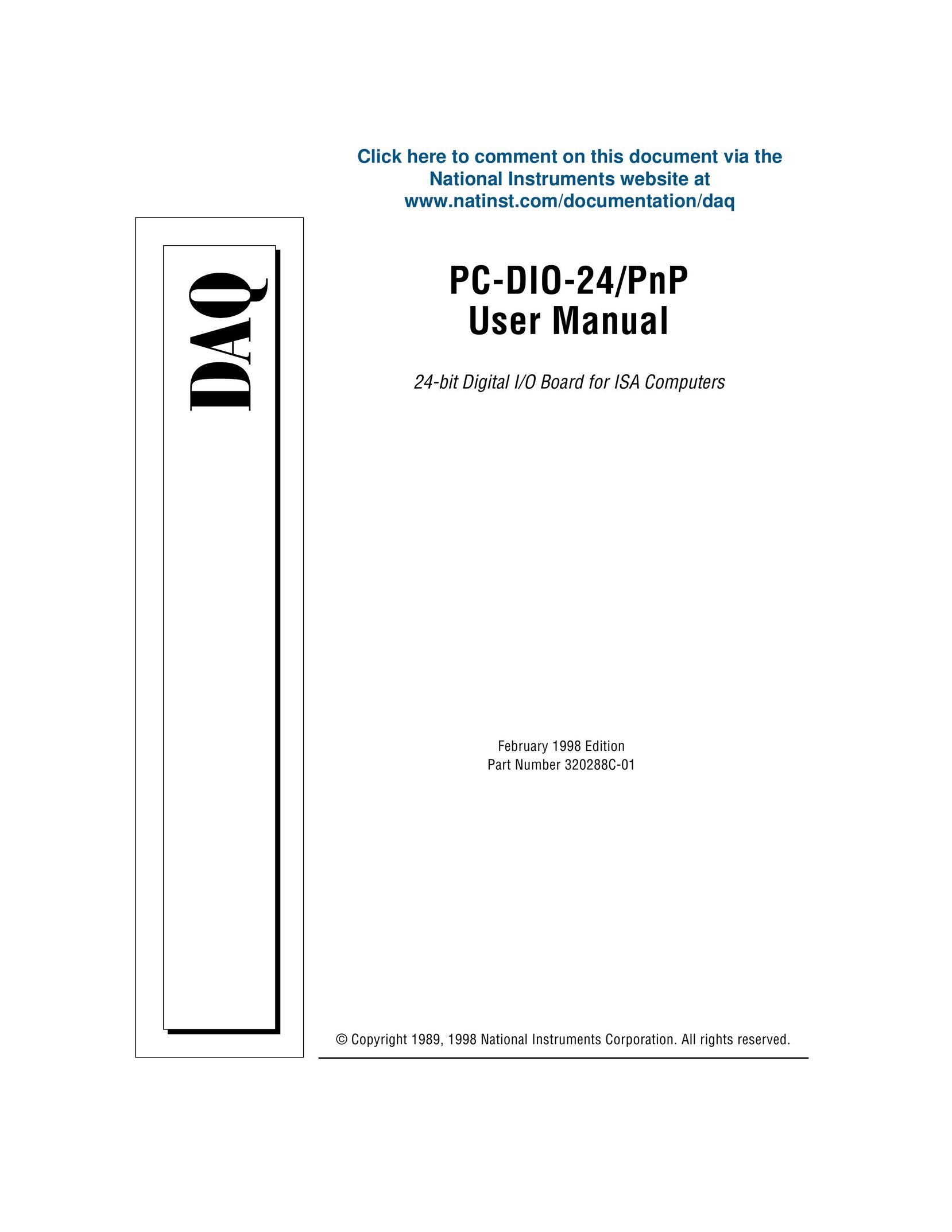 National Instruments PC-DIO-24/PnP Switch User Manual