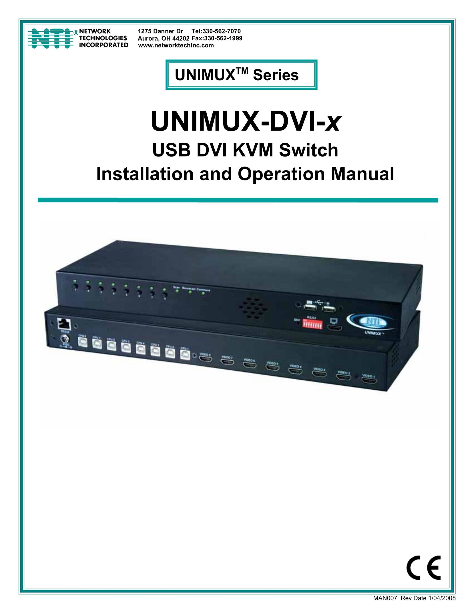 Network Technologies UNIMUX-DVI-x Switch User Manual