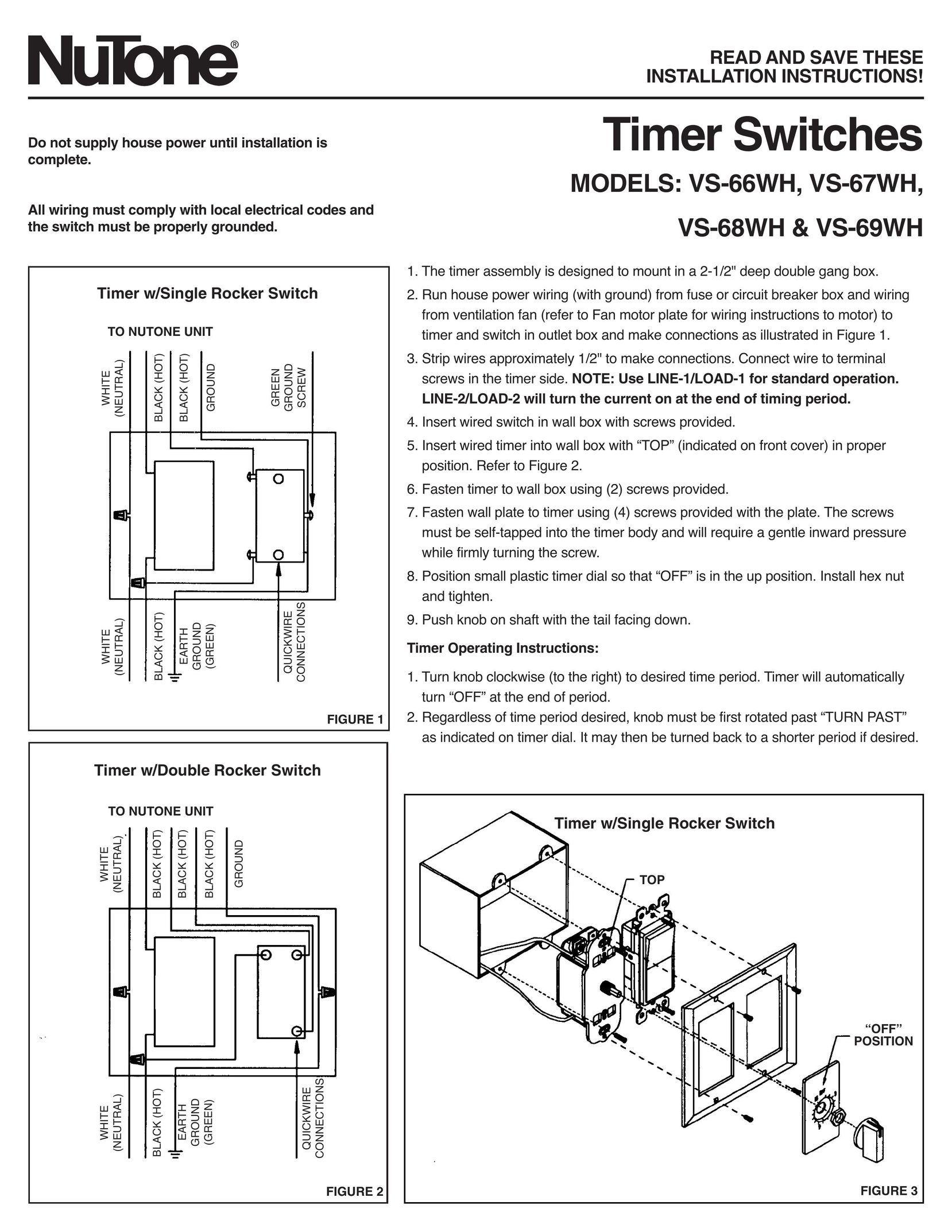 NuTone VS-69WH Switch User Manual
