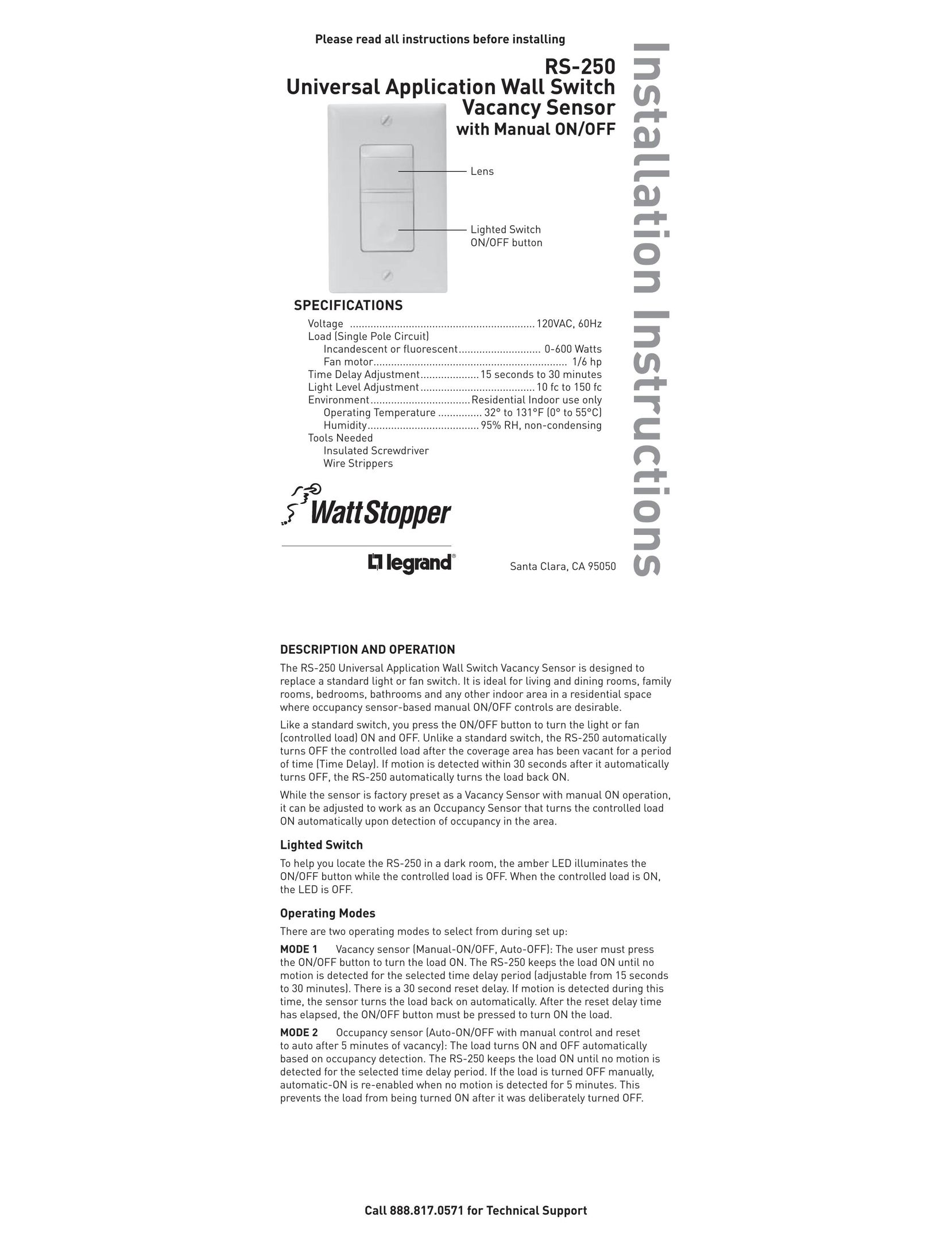 On-Q/Legrand RS-250 Switch User Manual