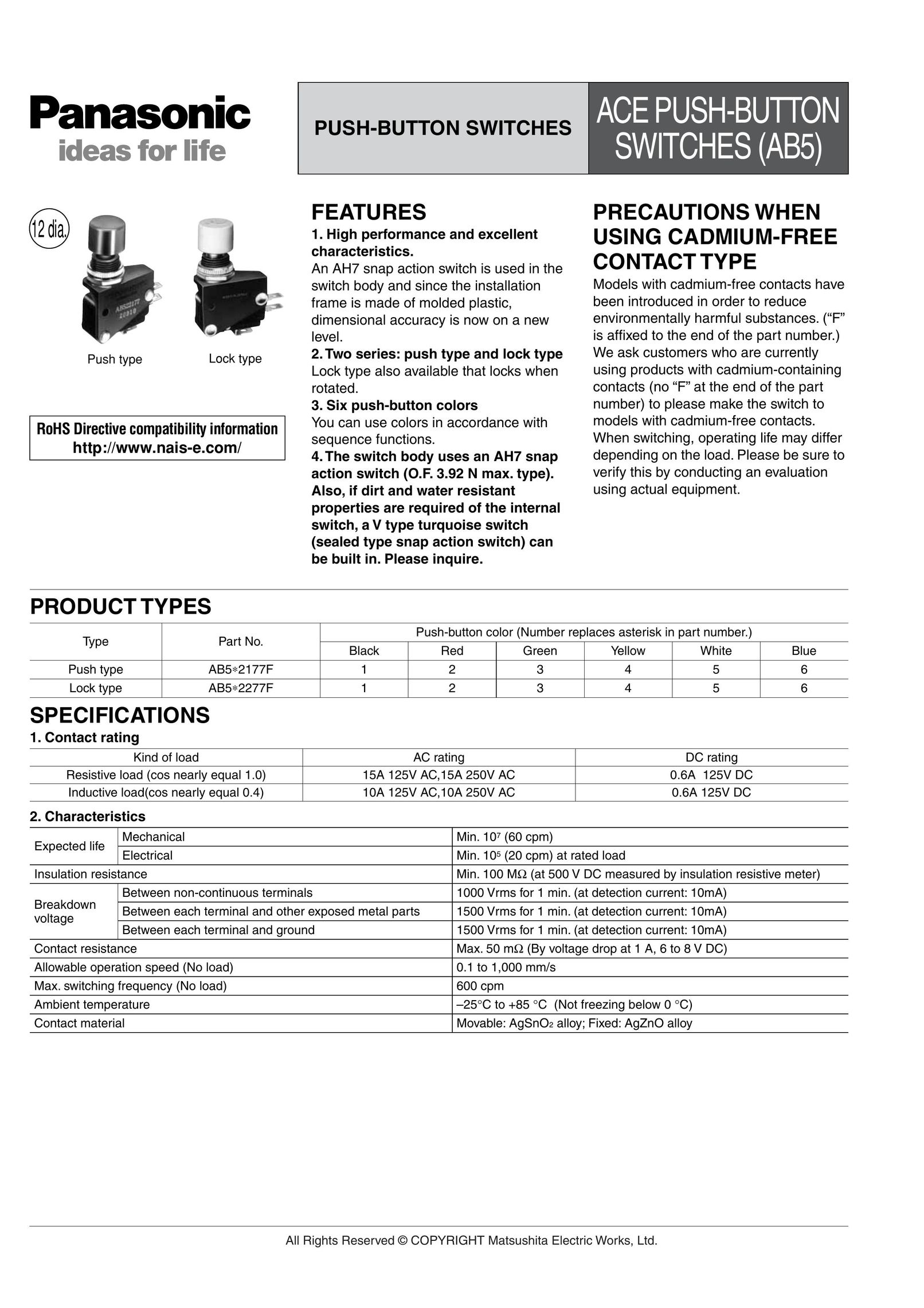 Panasonic AB5 Switch User Manual