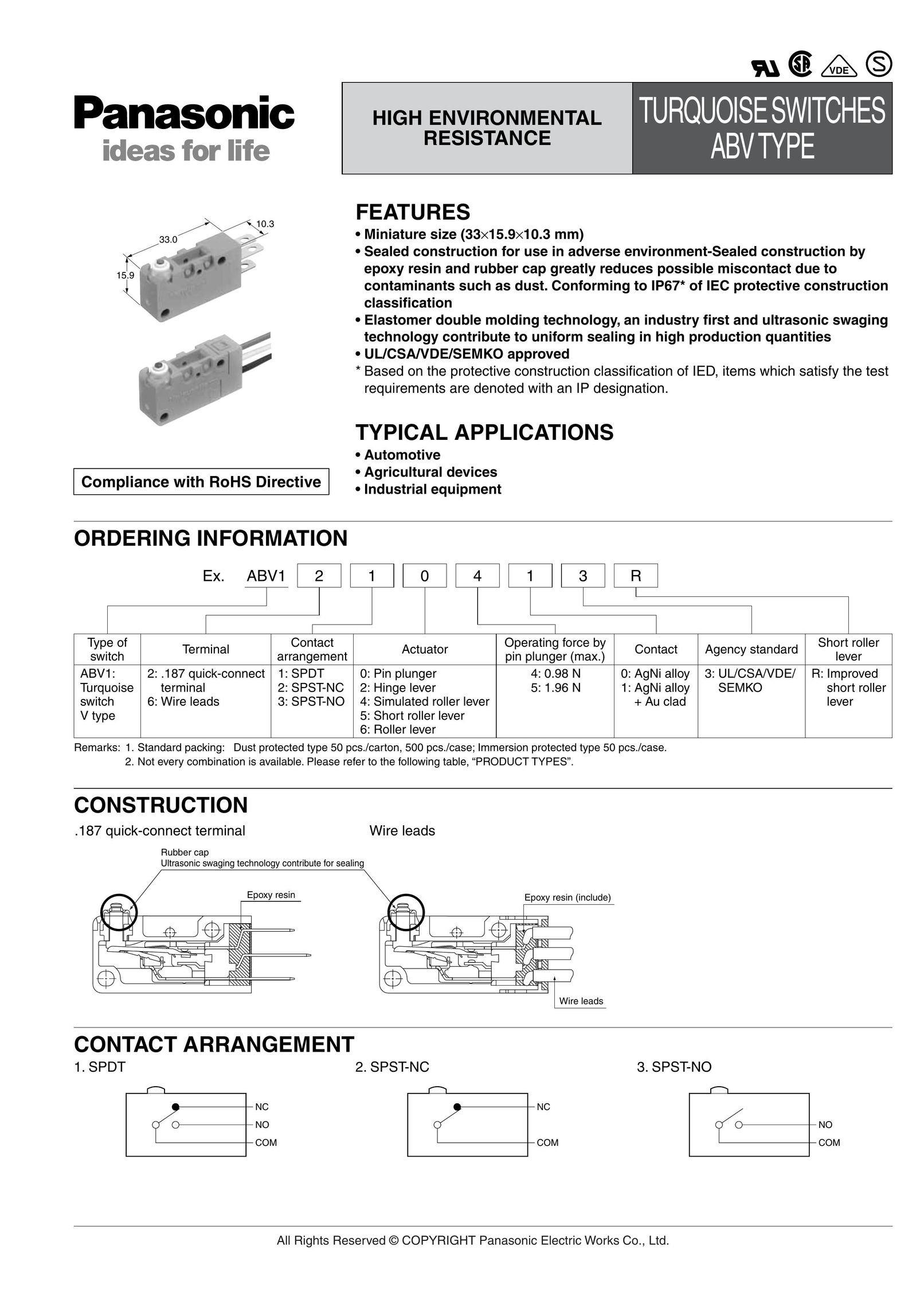 Panasonic ABV Switch User Manual
