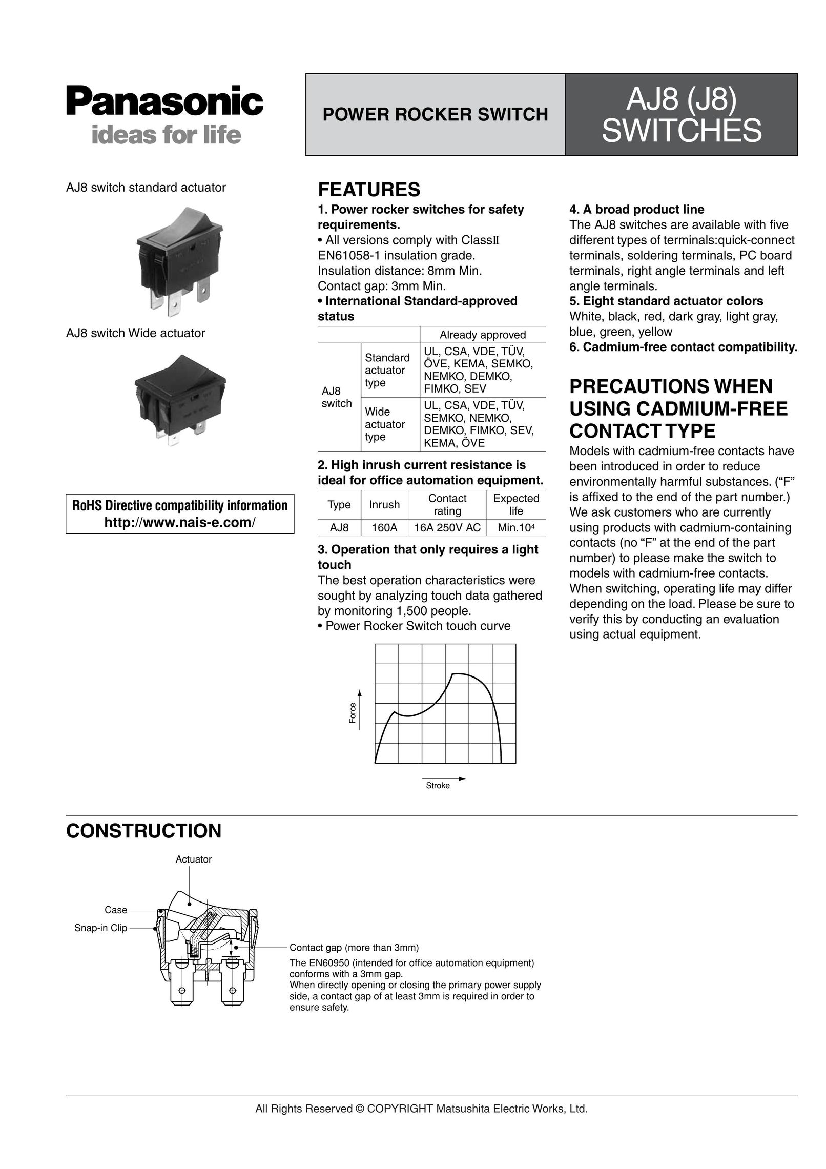 Panasonic AJ8 (J8) Switch User Manual