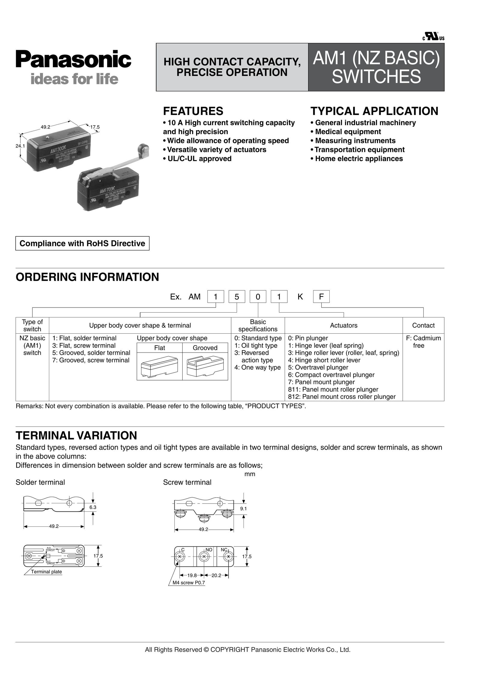 Panasonic AM1 (NZ BASIC) Switch User Manual