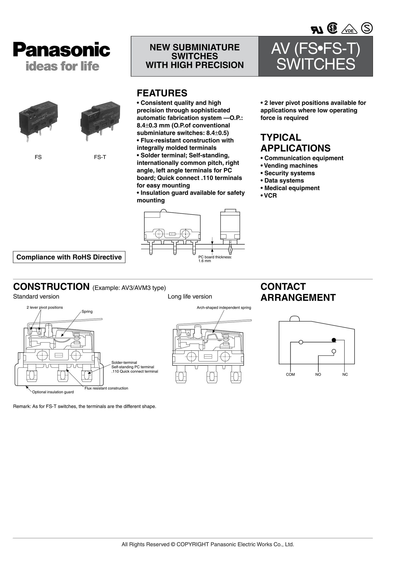 Panasonic AV(FS-FS-T) Switch User Manual