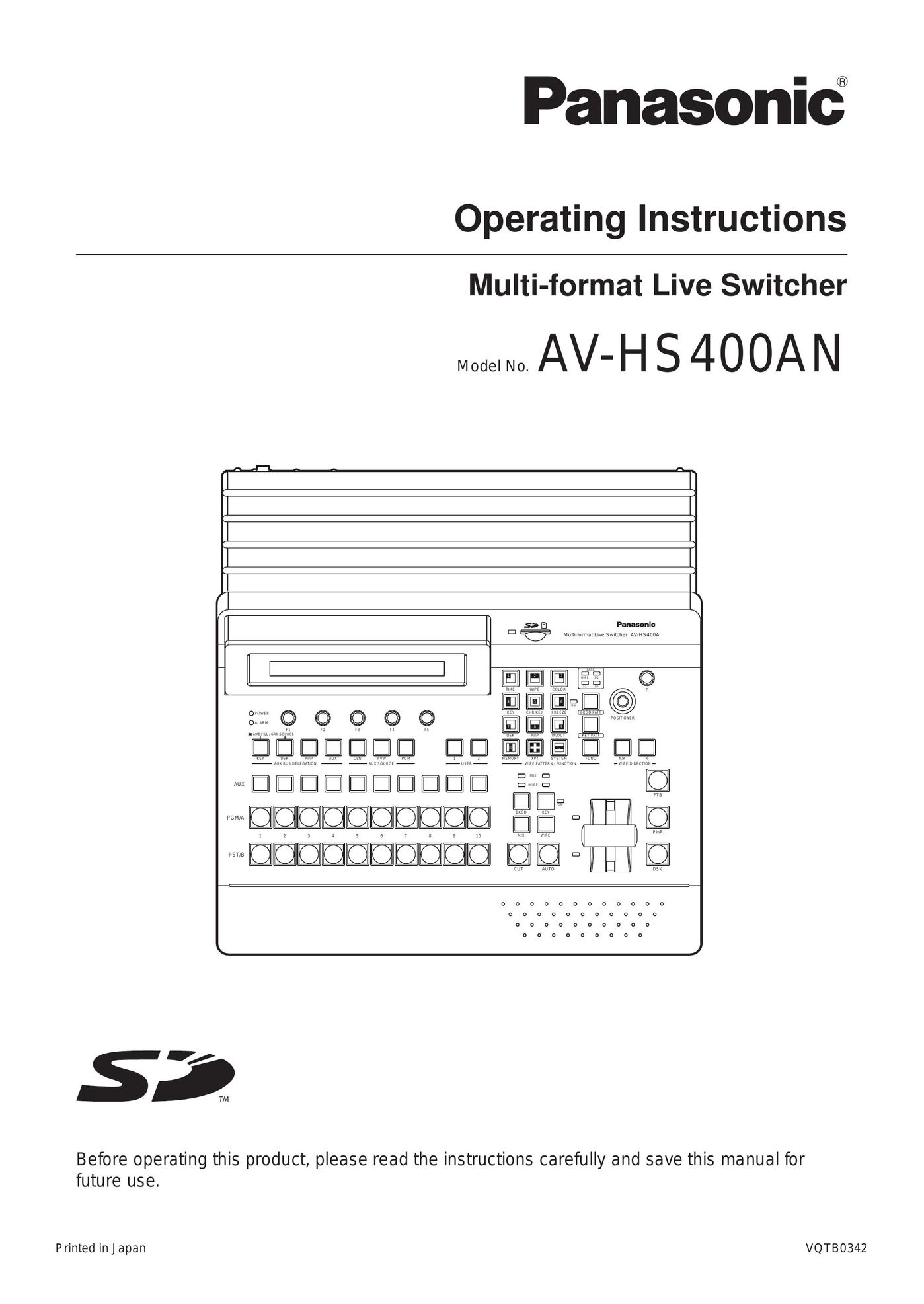 Panasonic AV-HS400AN Switch User Manual