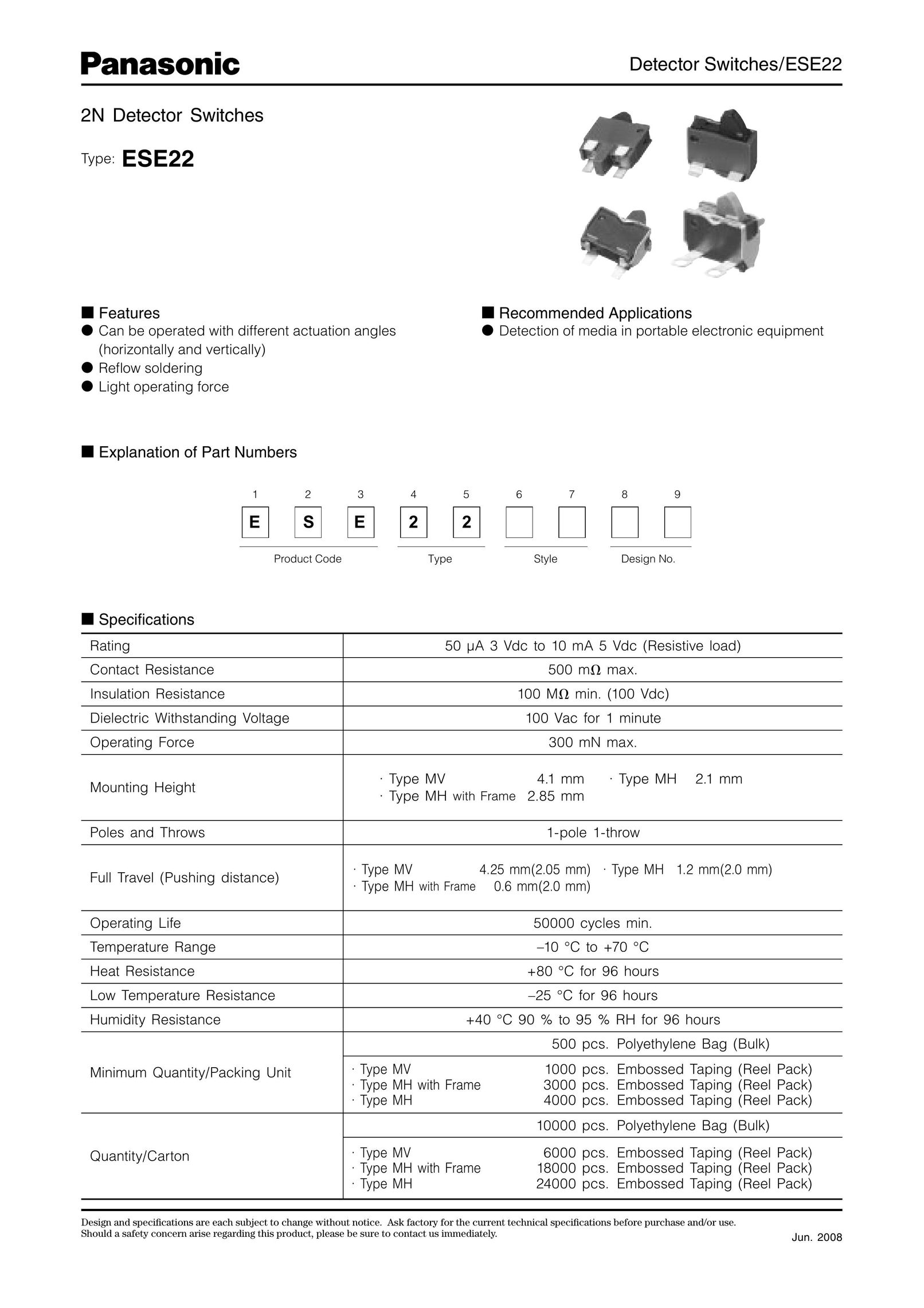 Panasonic ESE22 Switch User Manual