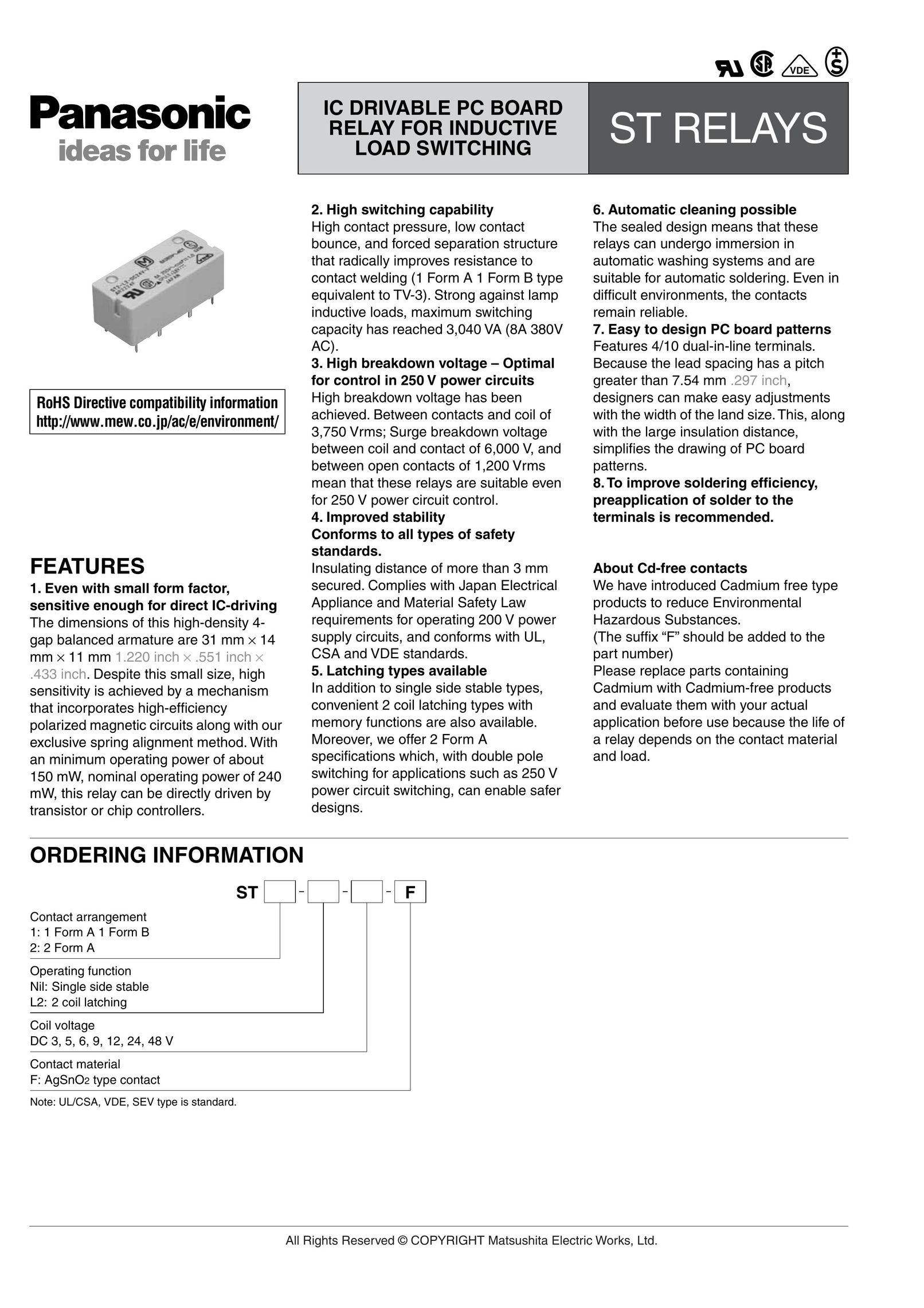 Panasonic IC Drivable PC Board Switch User Manual