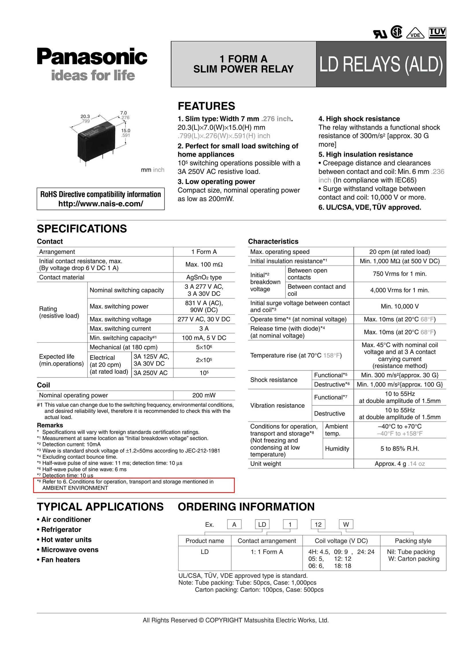 Panasonic LD Relays (ALD) Switch User Manual