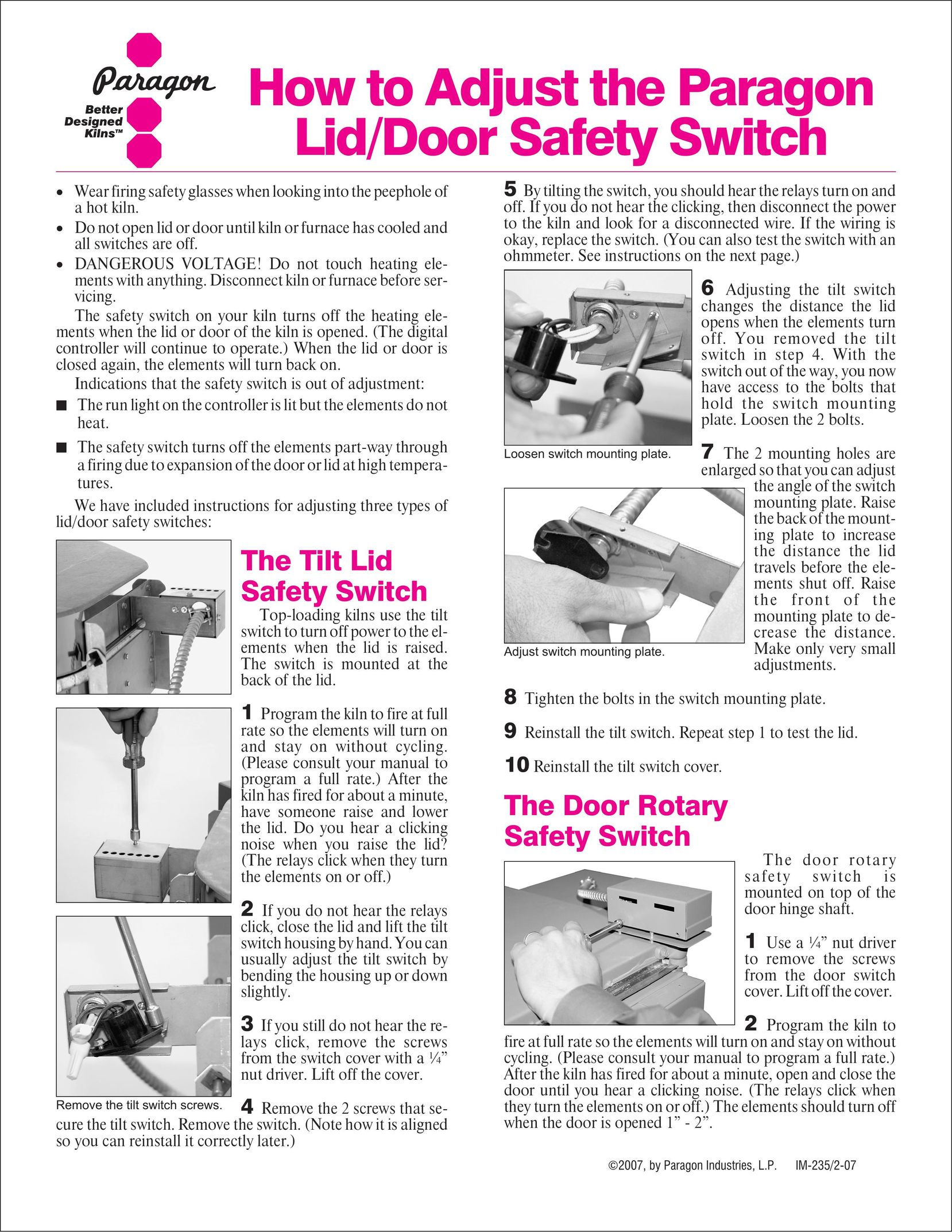 Paragon Lid/Door Safety Switch Switch User Manual