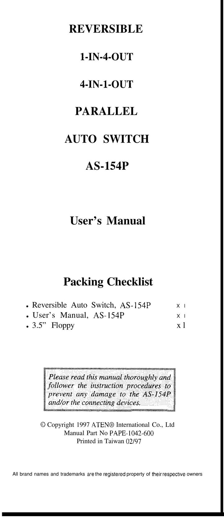 QVS AS-154P Switch User Manual