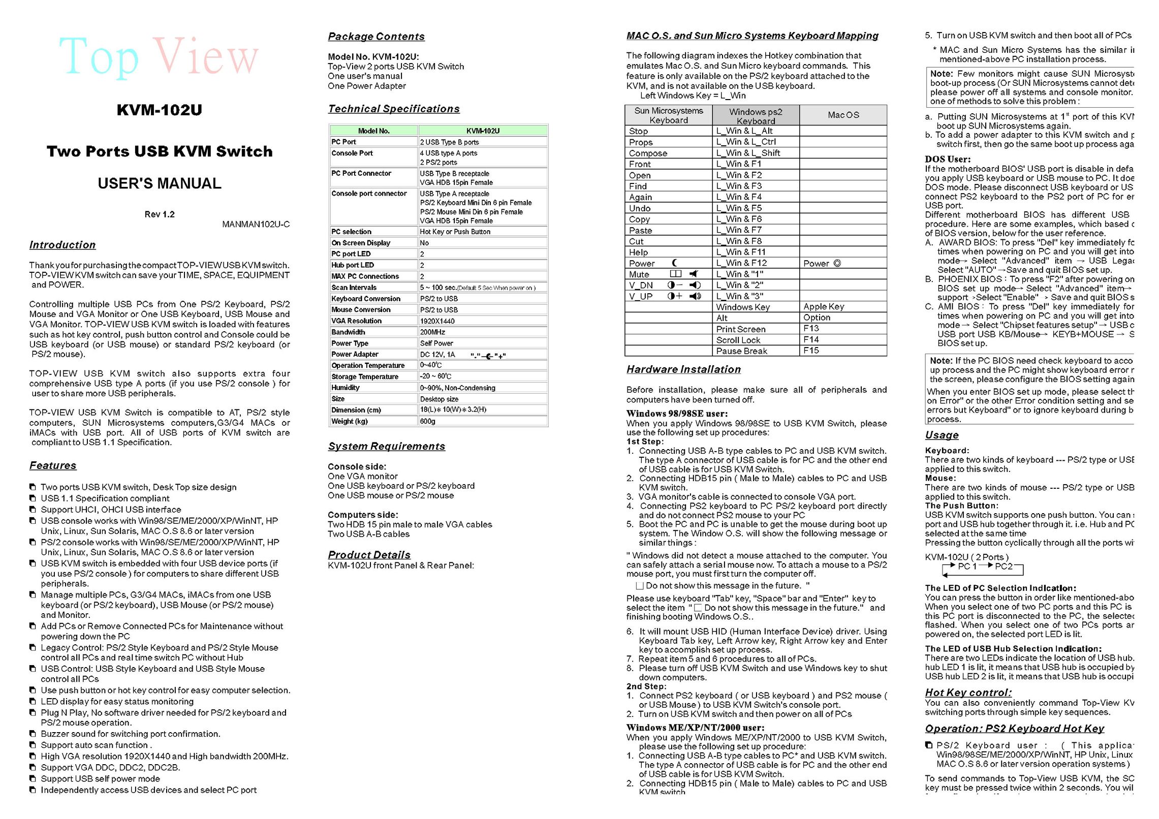 QVS KVM-102U Switch User Manual