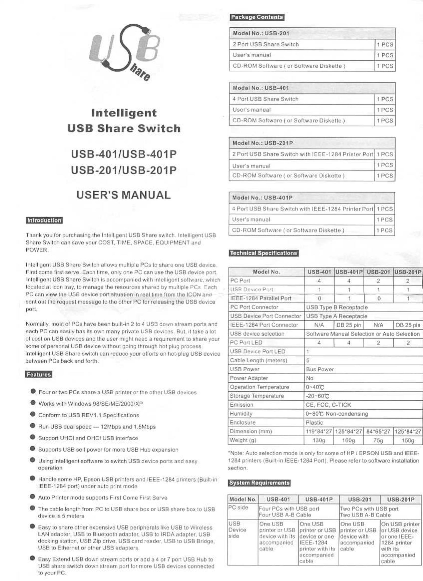 QVS USB-401P Switch User Manual