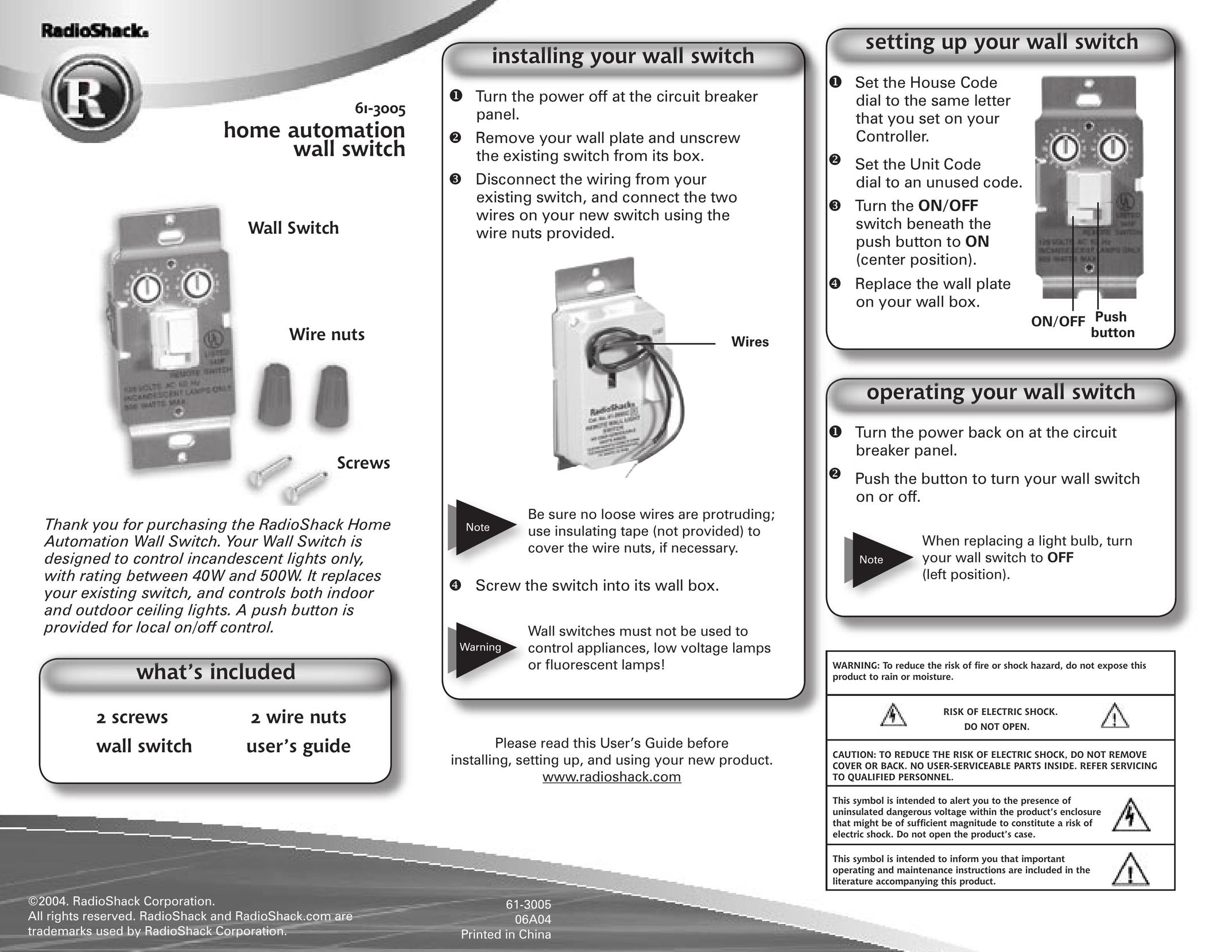 Radio Shack 61-3005 Switch User Manual