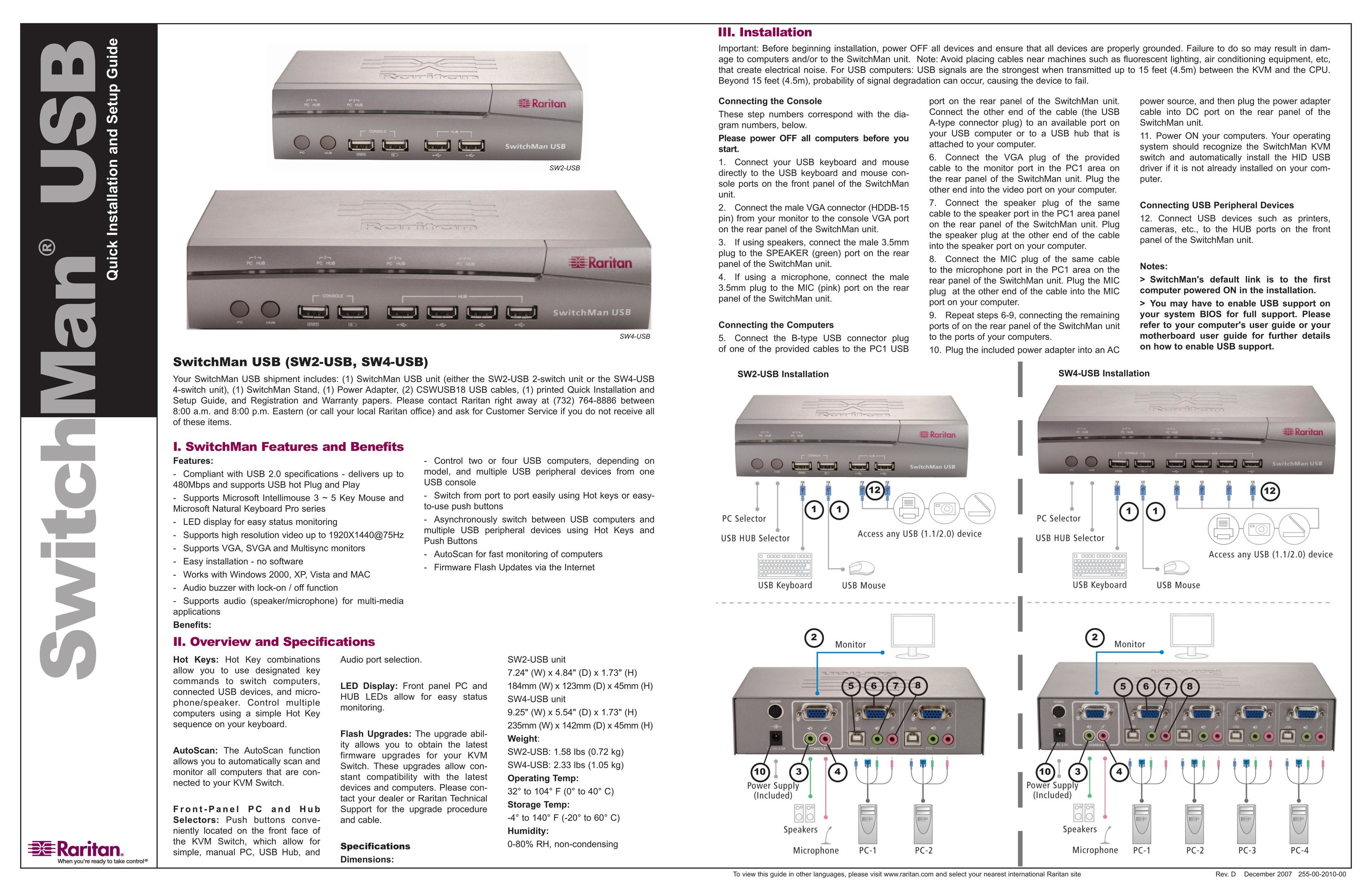 Raritan Computer SW2-USB Switch User Manual