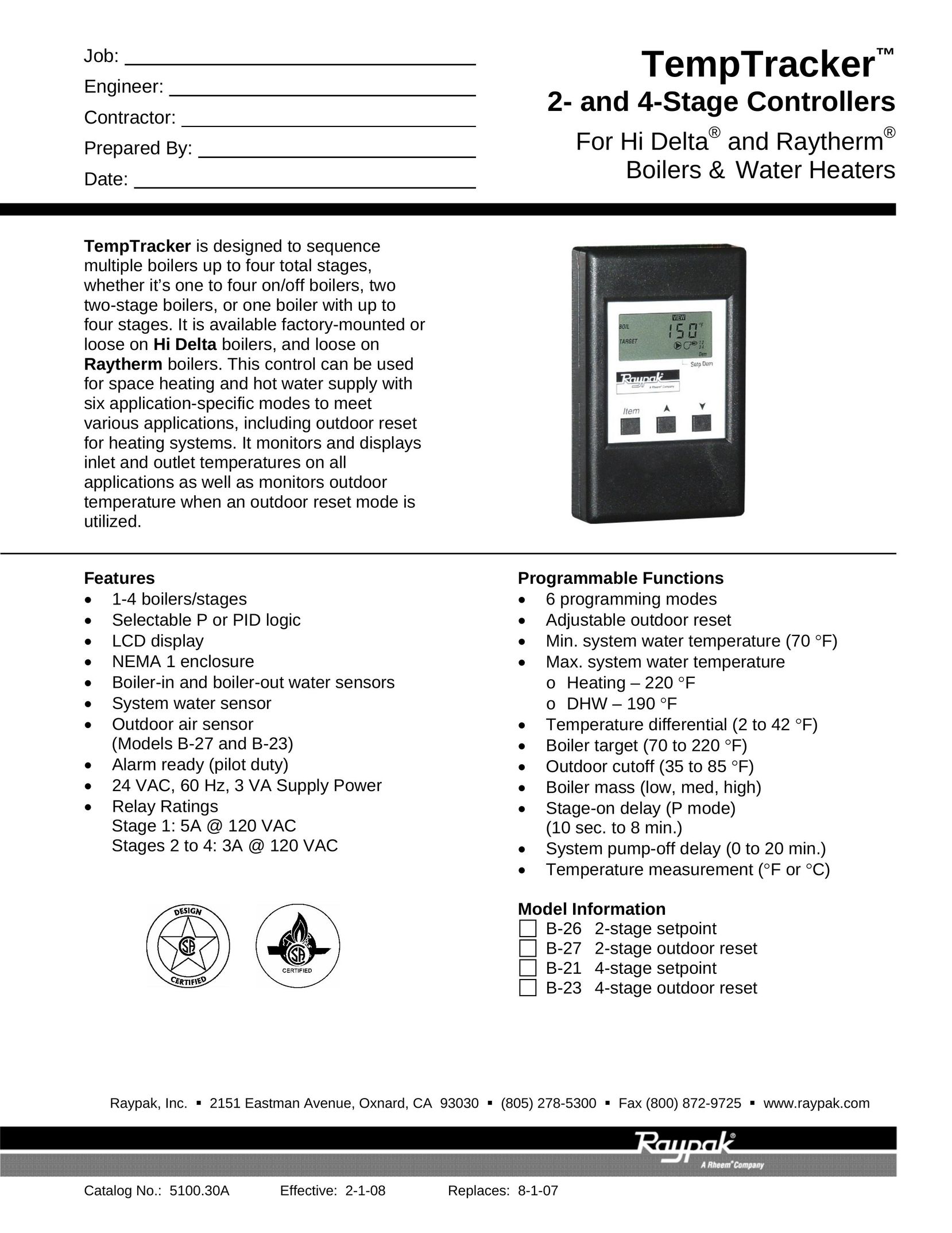 Raypak B-27 Switch User Manual