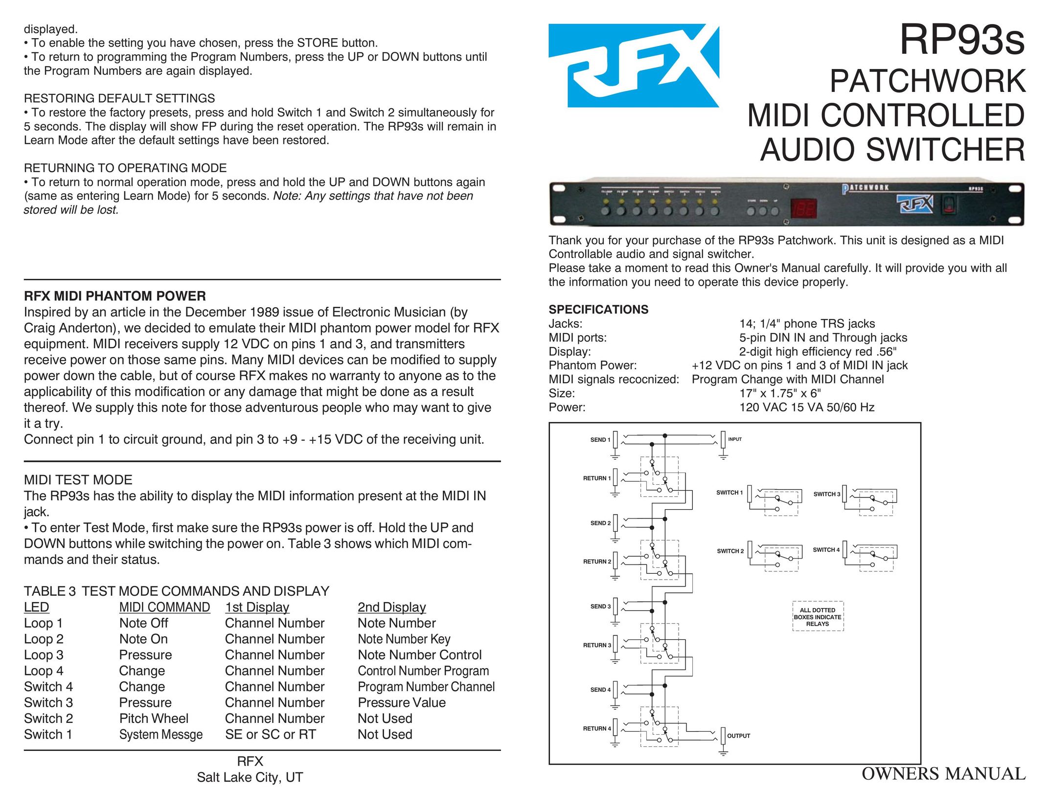 Rolls RP93s Switch User Manual