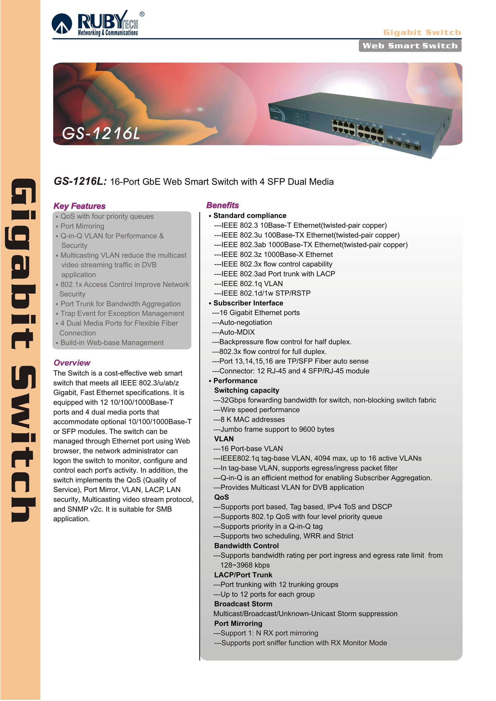 Ruby Tech GS-1216L Switch User Manual